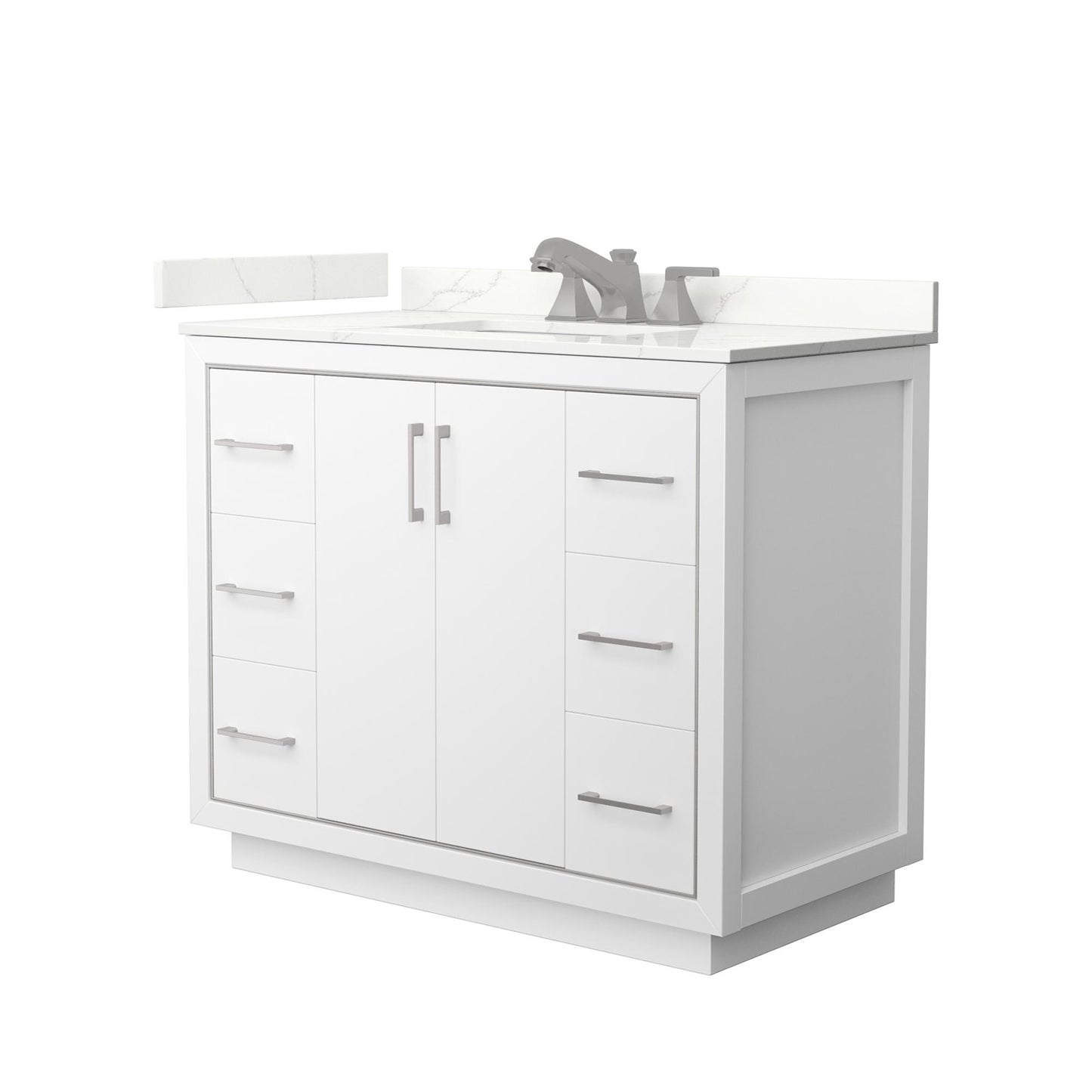 Wyndham Collection Icon 42" Single Bathroom Vanity in White, Giotto Quartz Countertop, Undermount Square Sink (3-Hole), Brushed Nickel Trim