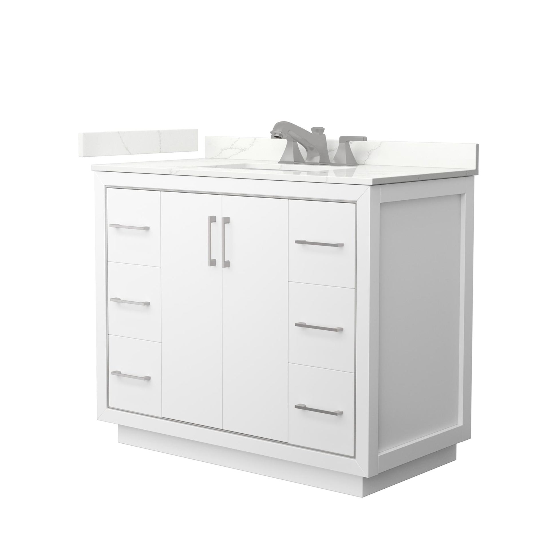 Wyndham Collection Icon 42" Single Bathroom Vanity in White, Giotto Quartz Countertop, Undermount Square Sink (3-Hole), Brushed Nickel Trim