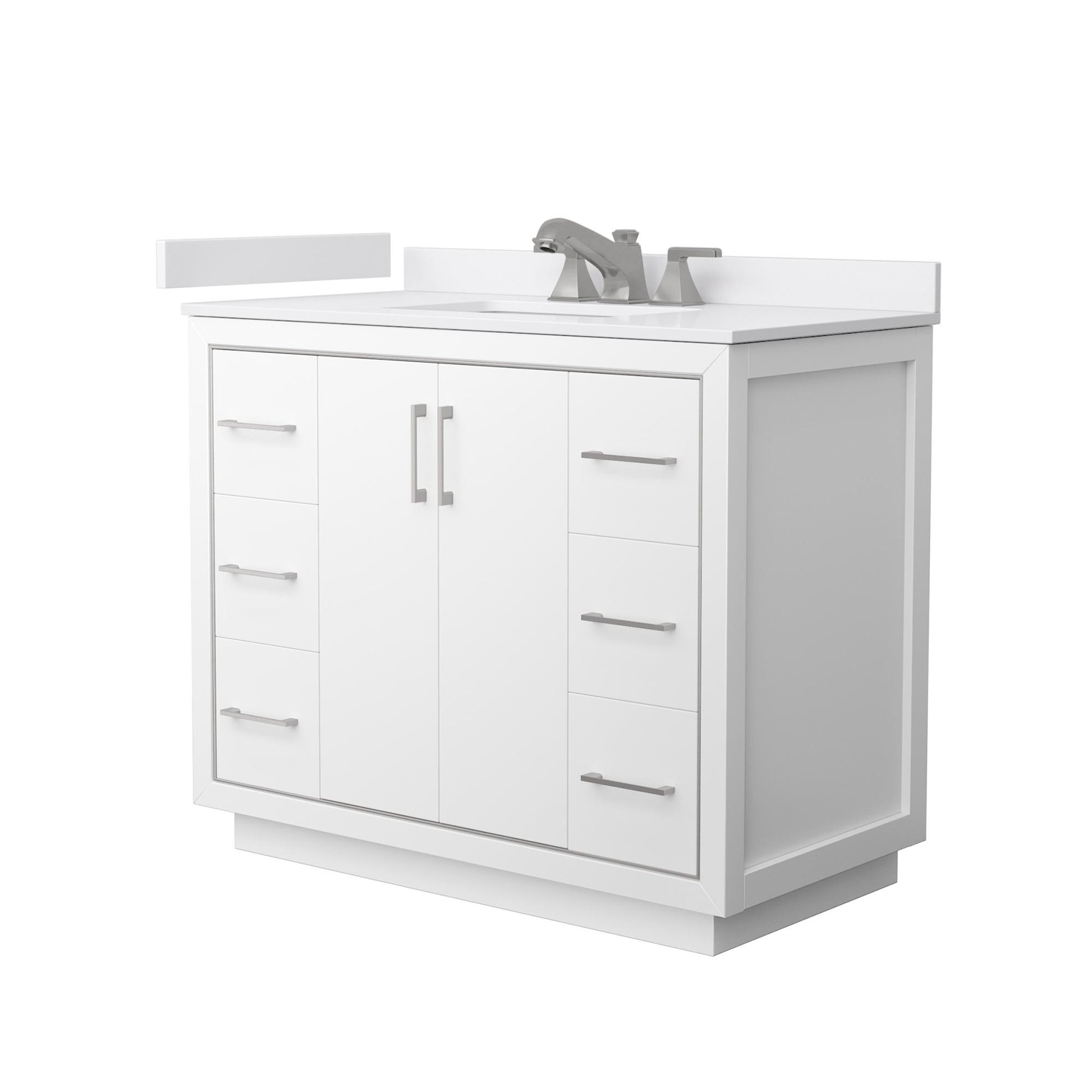 Wyndham Collection Icon 42" Single Bathroom Vanity in White, White Cultured Marble Countertop, Undermount Square Sink (3-Hole), Brushed Nickel Trim