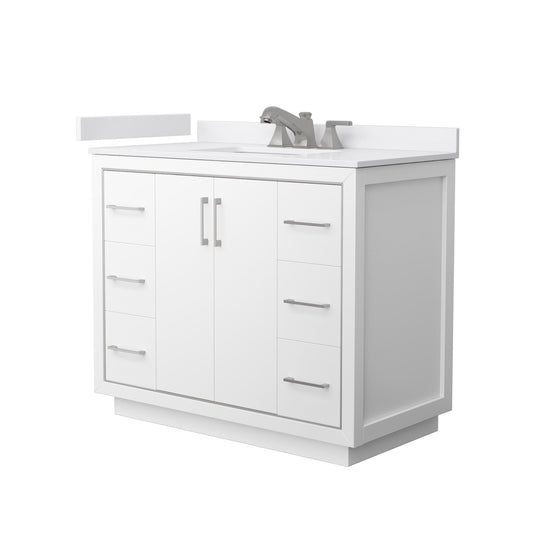 Wyndham Collection Icon 42" Single Bathroom Vanity in White, White Cultured Marble Countertop, Undermount Square Sink (3-Hole), Brushed Nickel Trim