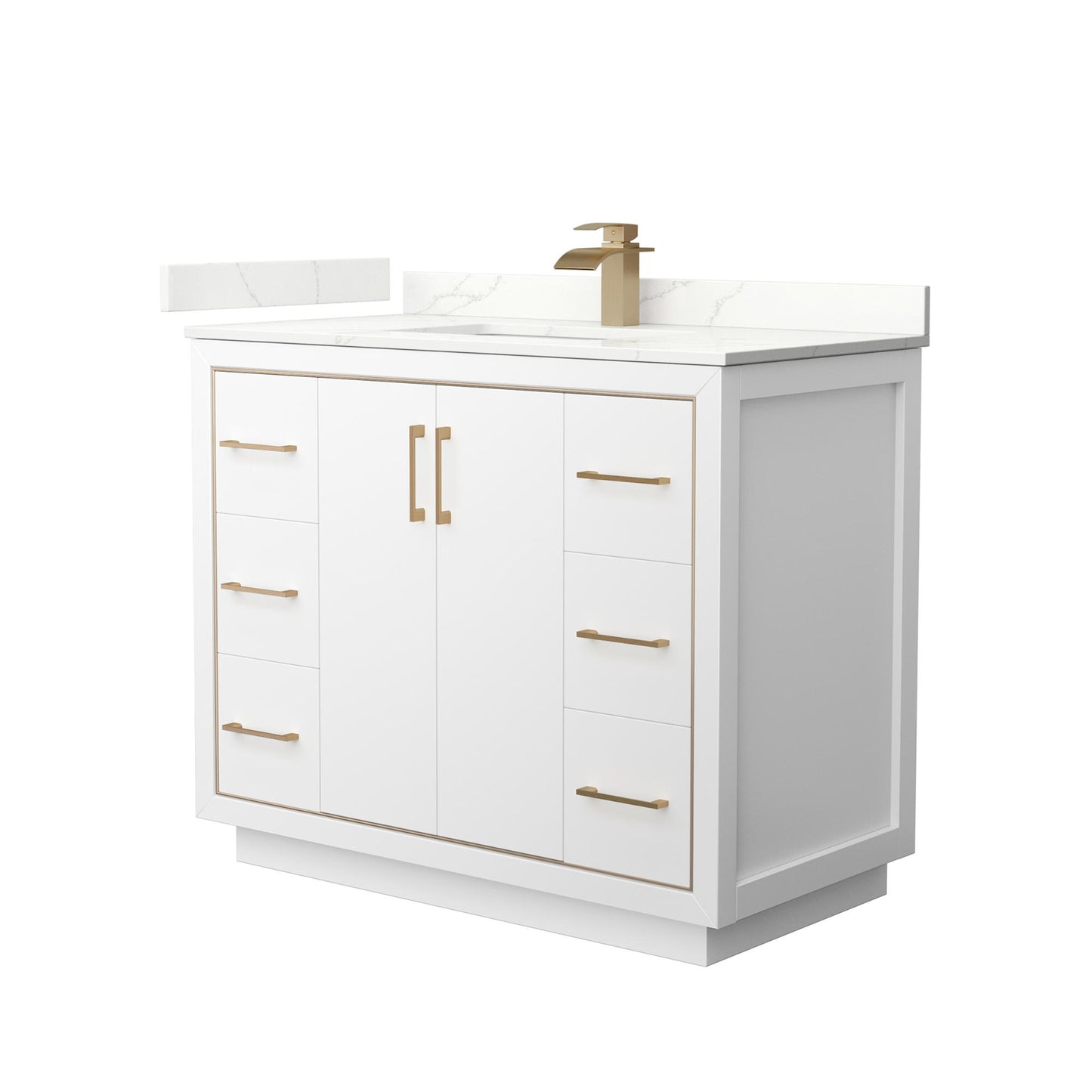 Wyndham Collection Icon 42" Single Bathroom Vanity in White, Giotto Quartz Countertop, Undermount Square Sink (1-Hole), Satin Bronze Trim