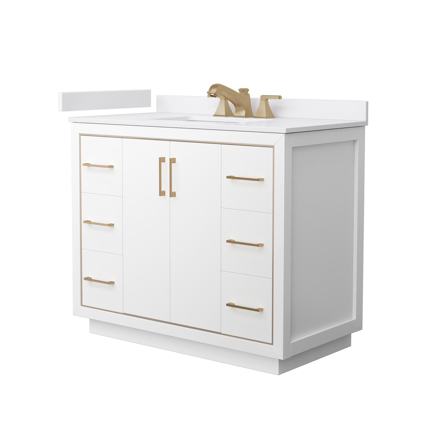 Wyndham Collection Icon 42" Single Bathroom Vanity in White, White Cultured Marble Countertop, Undermount Square Sink (3-Hole), Satin Bronze Trim