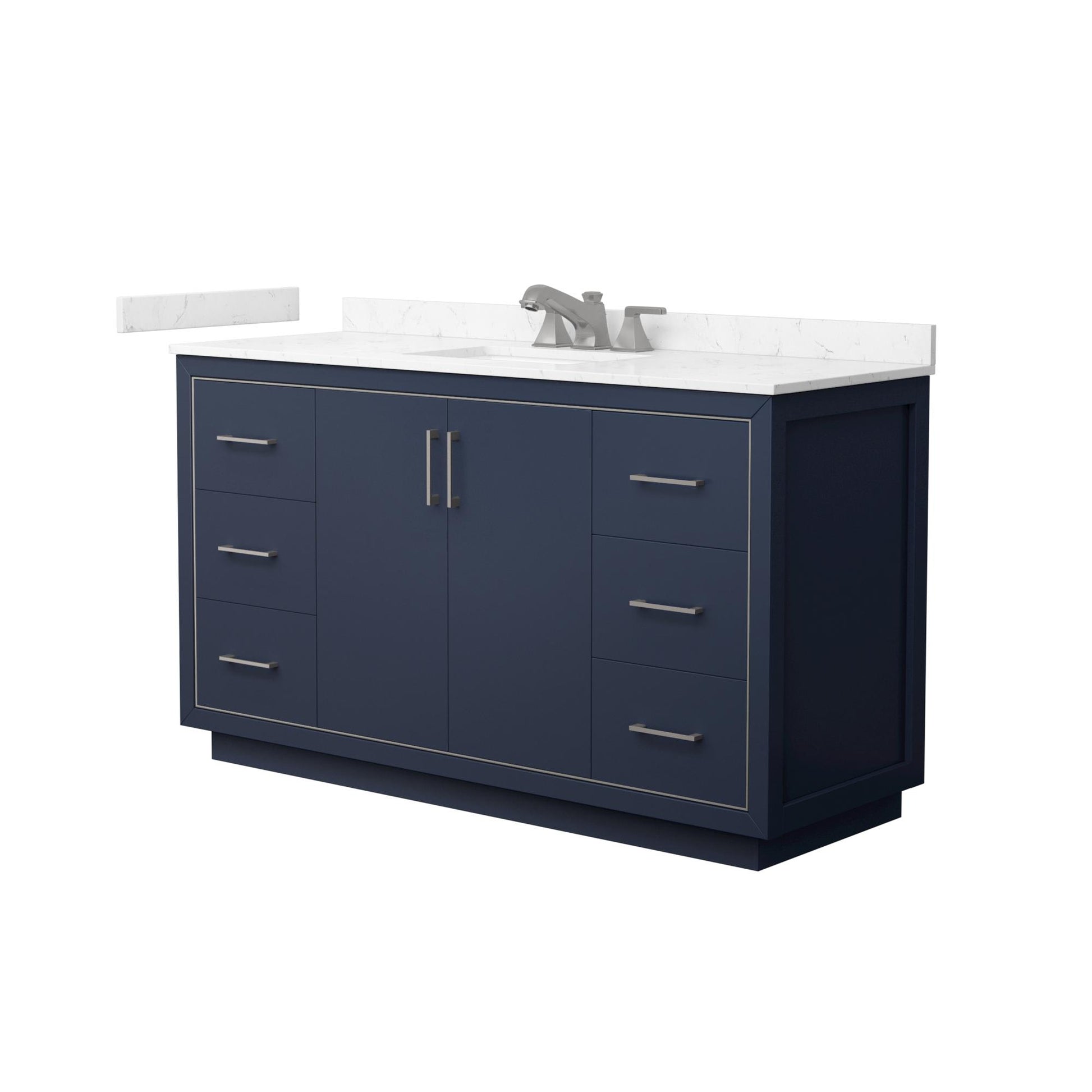 Wyndham Collection Icon 60" Single Bathroom Vanity in Dark Blue, Carrara Cultured Marble Countertop, Undermount Square Sink (3-Hole), Brushed Nickel Trim