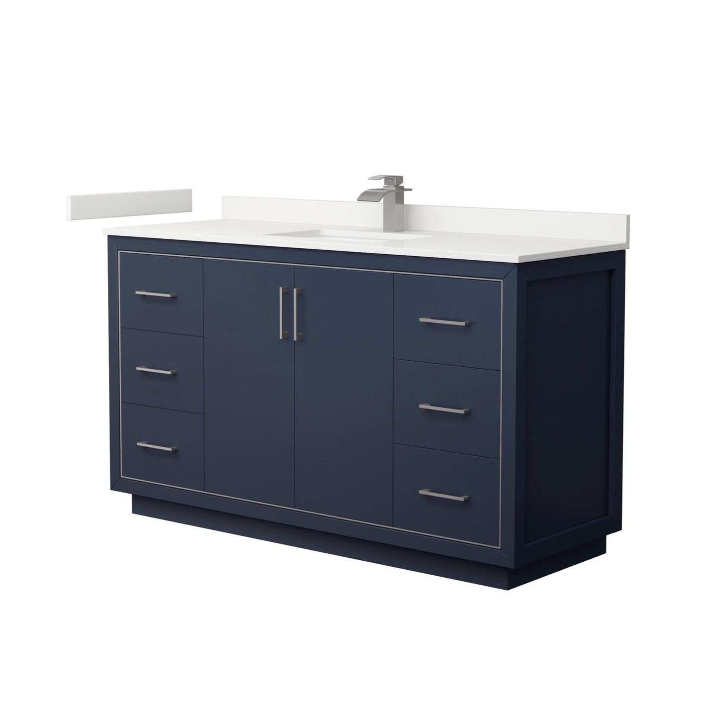 Wyndham Collection Icon 60" Single Bathroom Vanity in Dark Blue, White Quartz Countertop, Undermount Square Sink (1-Hole), Brushed Nickel Trim