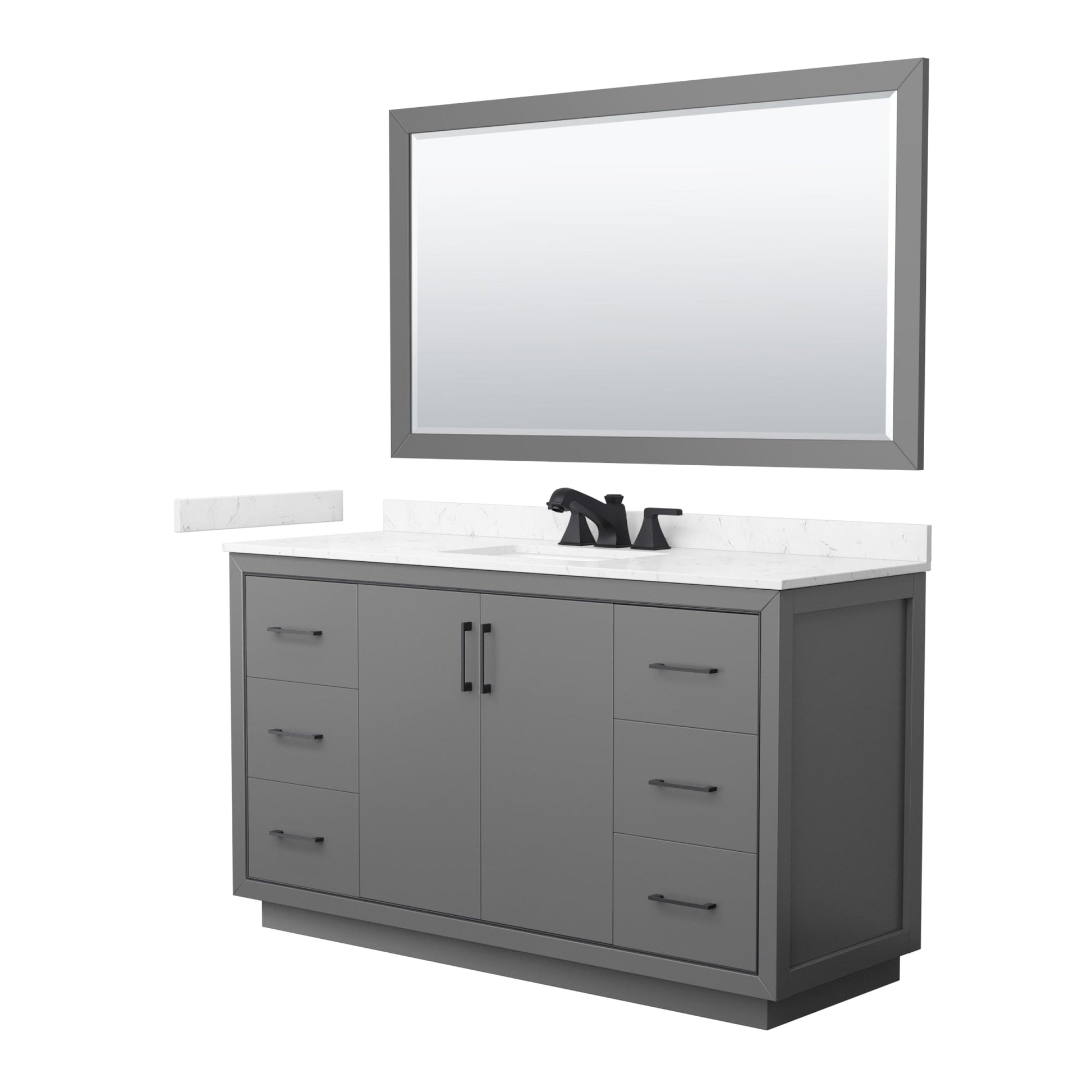 Wyndham Collection Icon 60" Single Bathroom Vanity in Dark Gray, Carrara Cultured Marble Countertop, Undermount Square Sink (3-Hole), Matte Black Trim, 58" Mirror