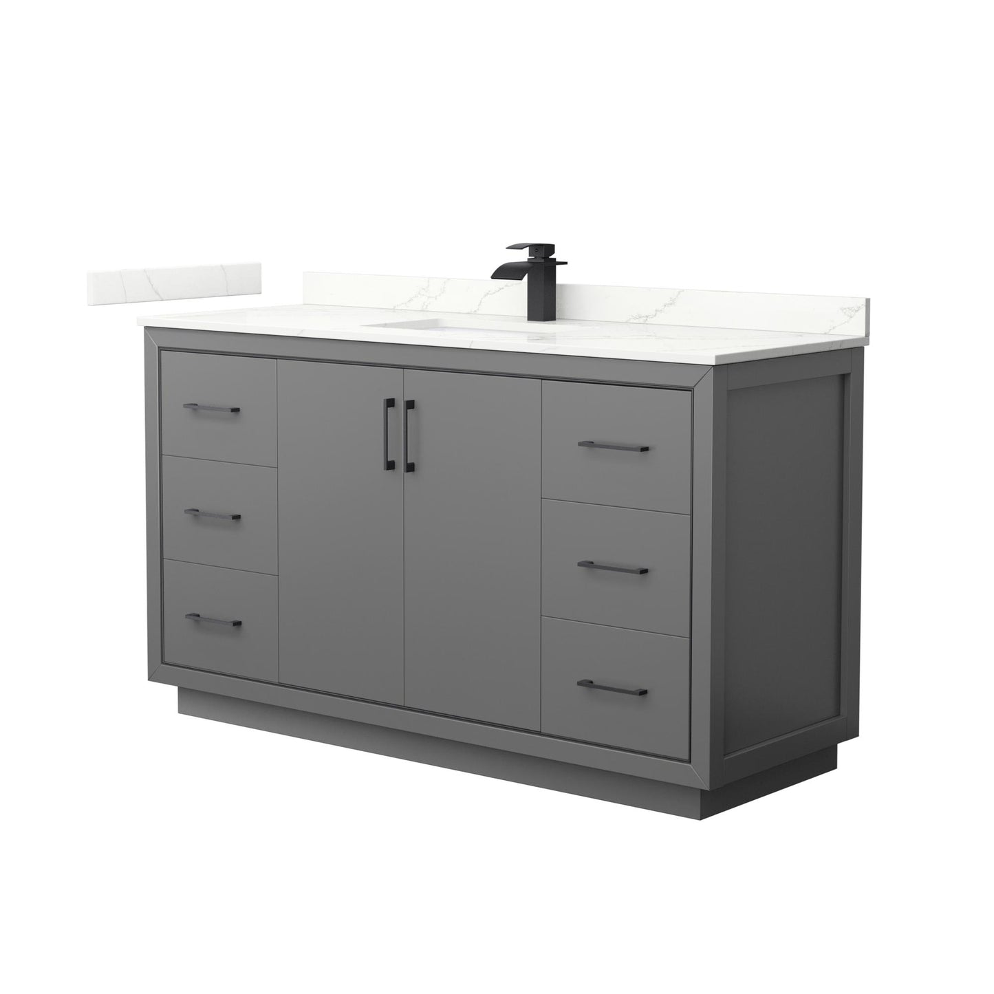 Wyndham Collection Icon 60" Single Bathroom Vanity in Dark Gray, Giotto Quartz Countertop, Undermount Square Sink (1-Hole), Matte Black Trim
