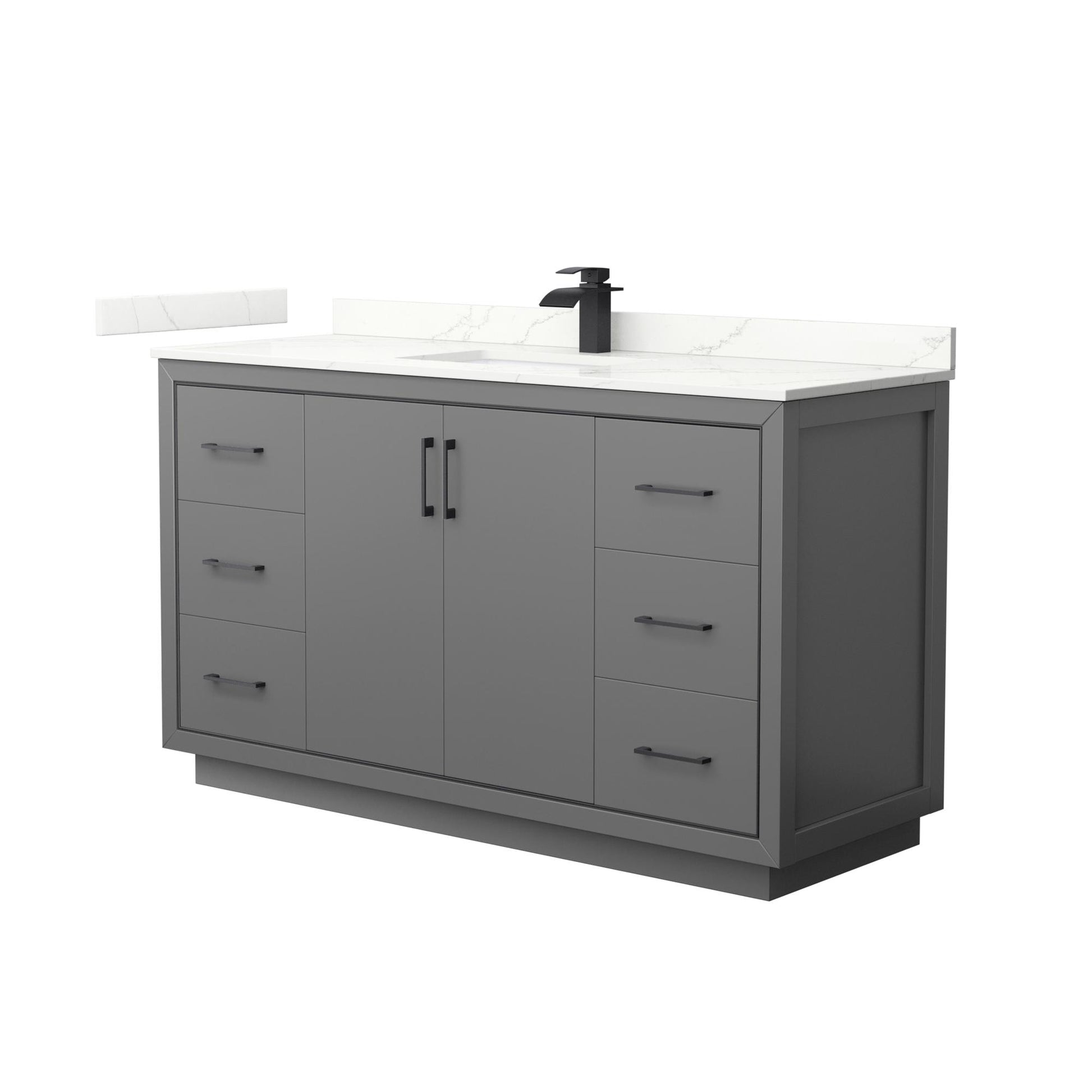 Wyndham Collection Icon 60" Single Bathroom Vanity in Dark Gray, Giotto Quartz Countertop, Undermount Square Sink (1-Hole), Matte Black Trim