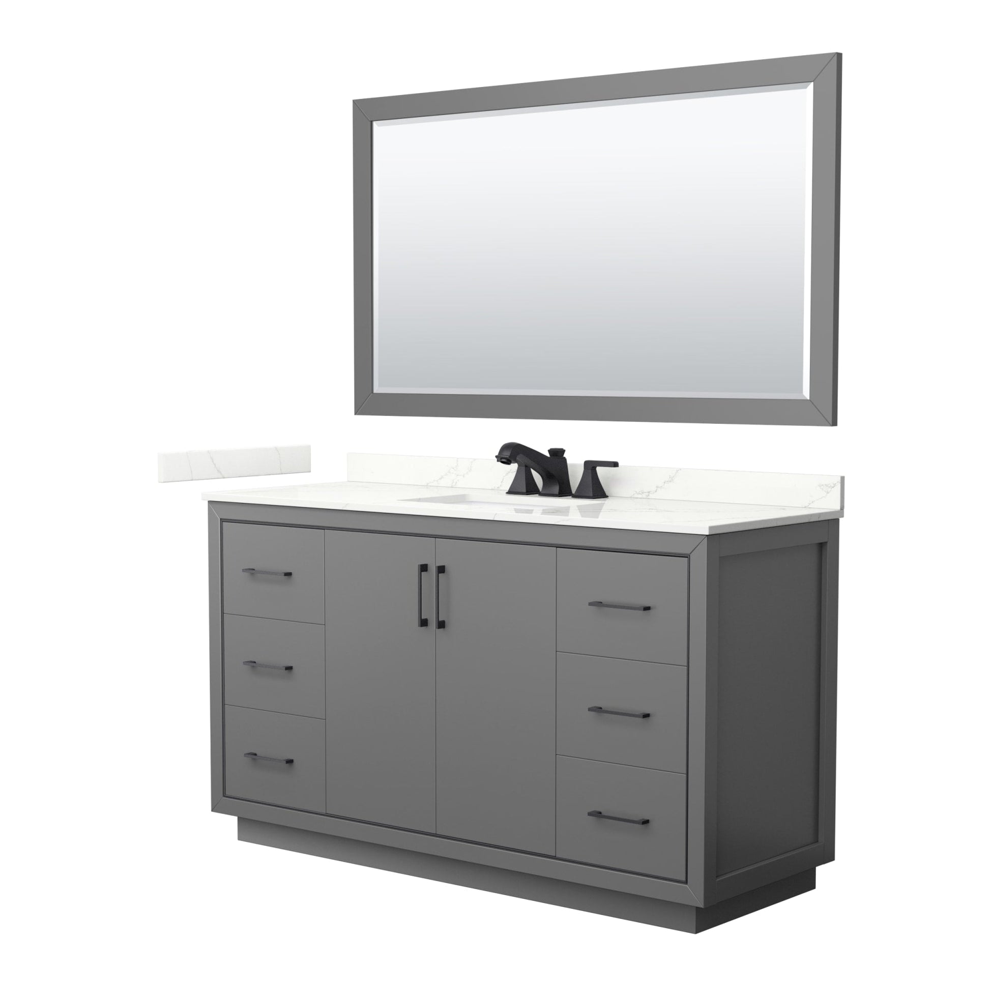 Wyndham Collection Icon 60" Single Bathroom Vanity in Dark Gray, Giotto Quartz Countertop, Undermount Square Sink (3-Hole), Matte Black Trim, 58" Mirror