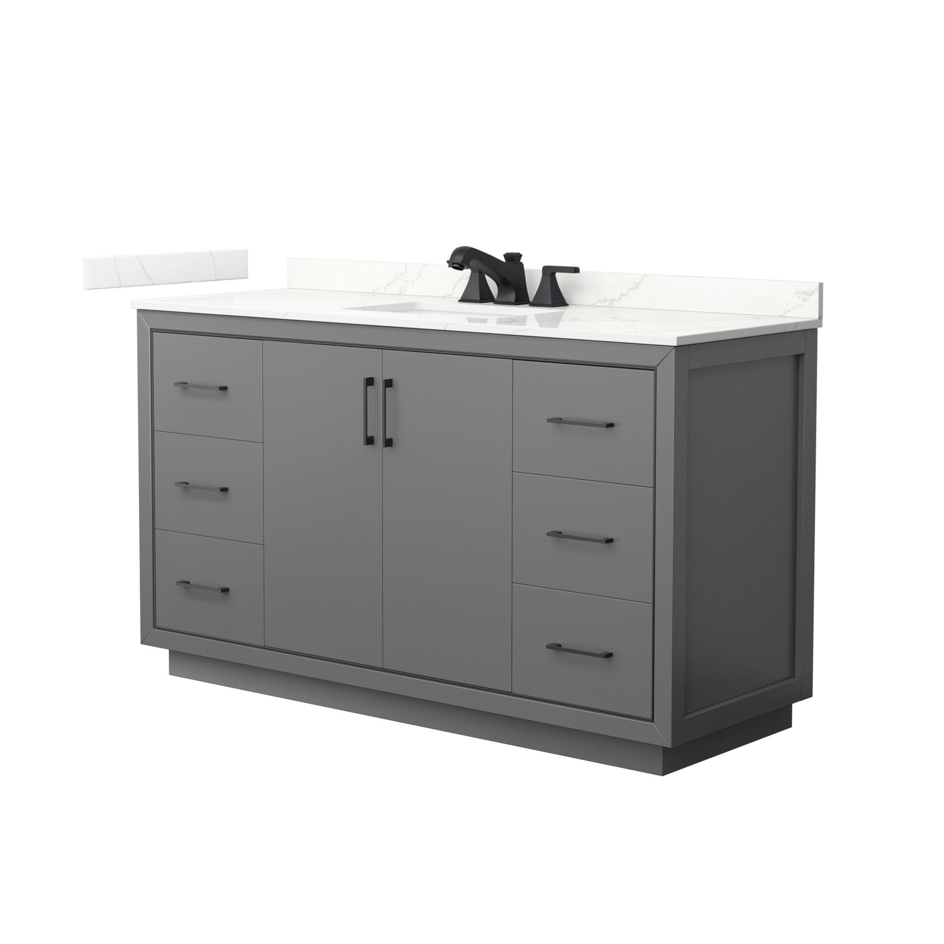 Wyndham Collection Icon 60" Single Bathroom Vanity in Dark Gray, Giotto Quartz Countertop, Undermount Square Sink (3-Hole), Matte Black Trim