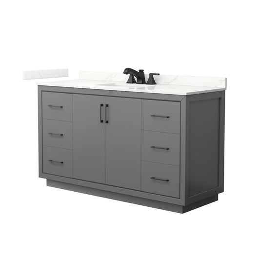 Wyndham Collection Icon 60" Single Bathroom Vanity in Dark Gray, Giotto Quartz Countertop, Undermount Square Sink (3-Hole), Matte Black Trim