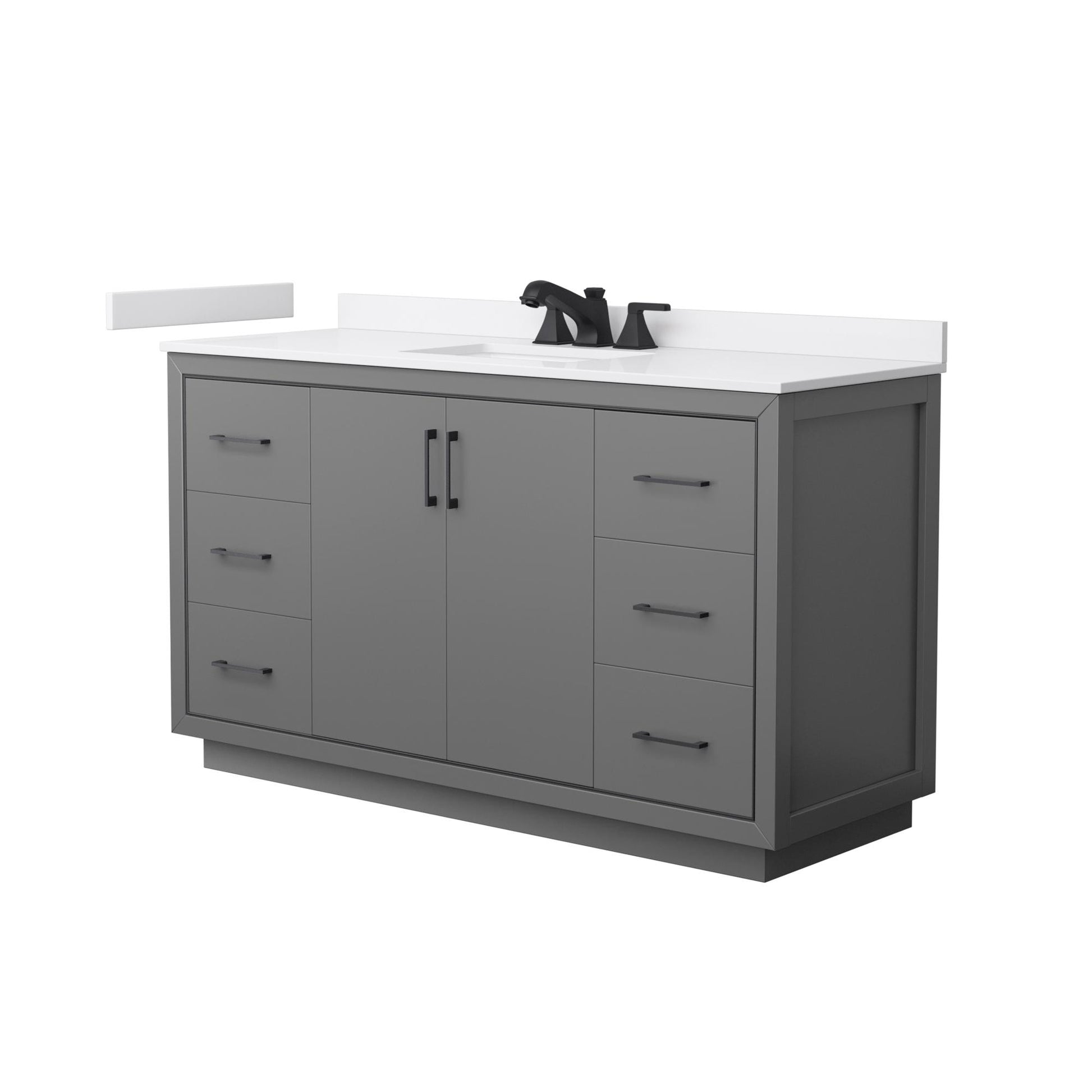 Wyndham Collection Icon 60" Single Bathroom Vanity in Dark Gray, White Cultured Marble Countertop, Undermount Square Sink (3-Hole), Matte Black Trim