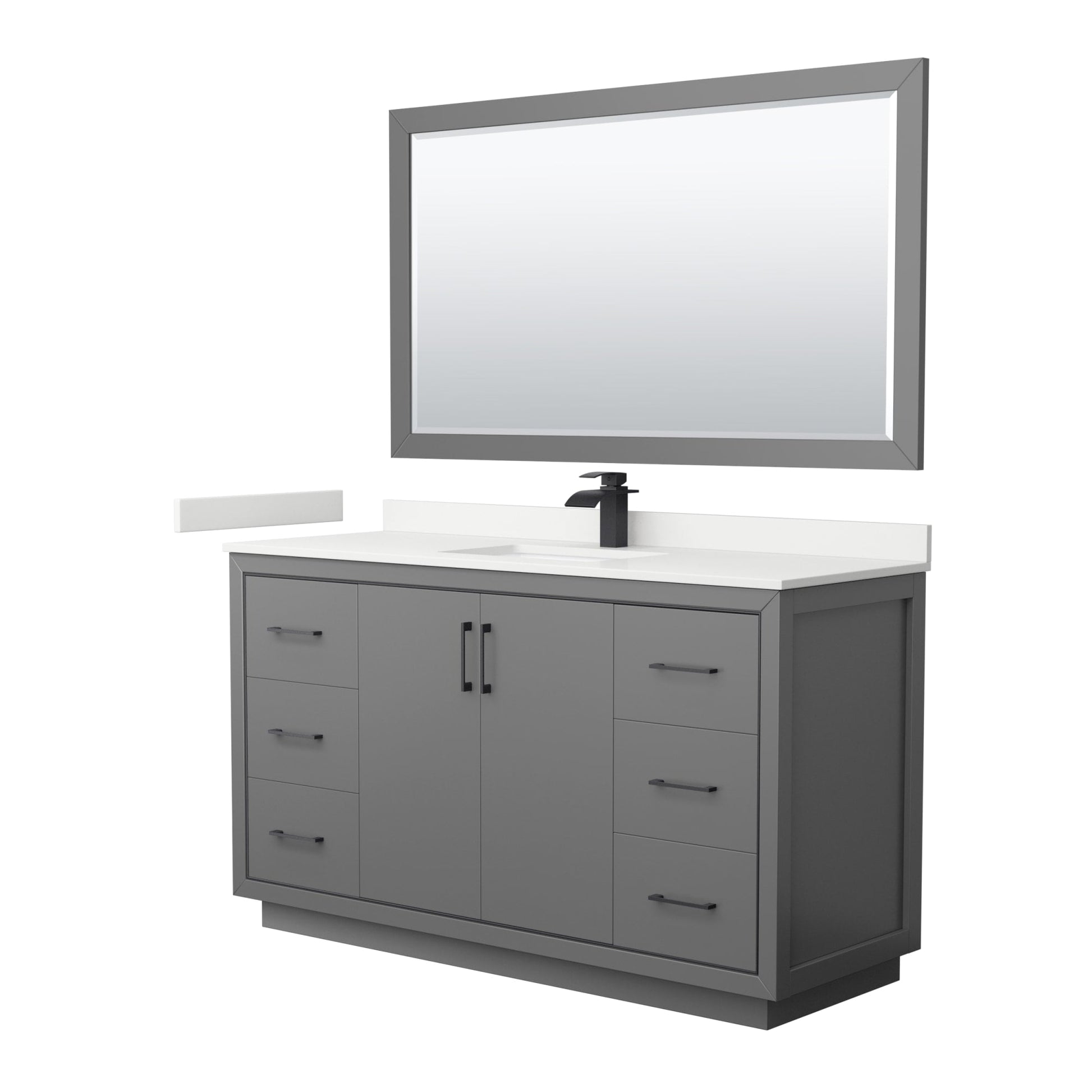 Wyndham Collection Icon 60" Single Bathroom Vanity in Dark Gray, White Quartz Countertop, Undermount Square Sink (1-Hole), Matte Black Trim, 58" Mirror