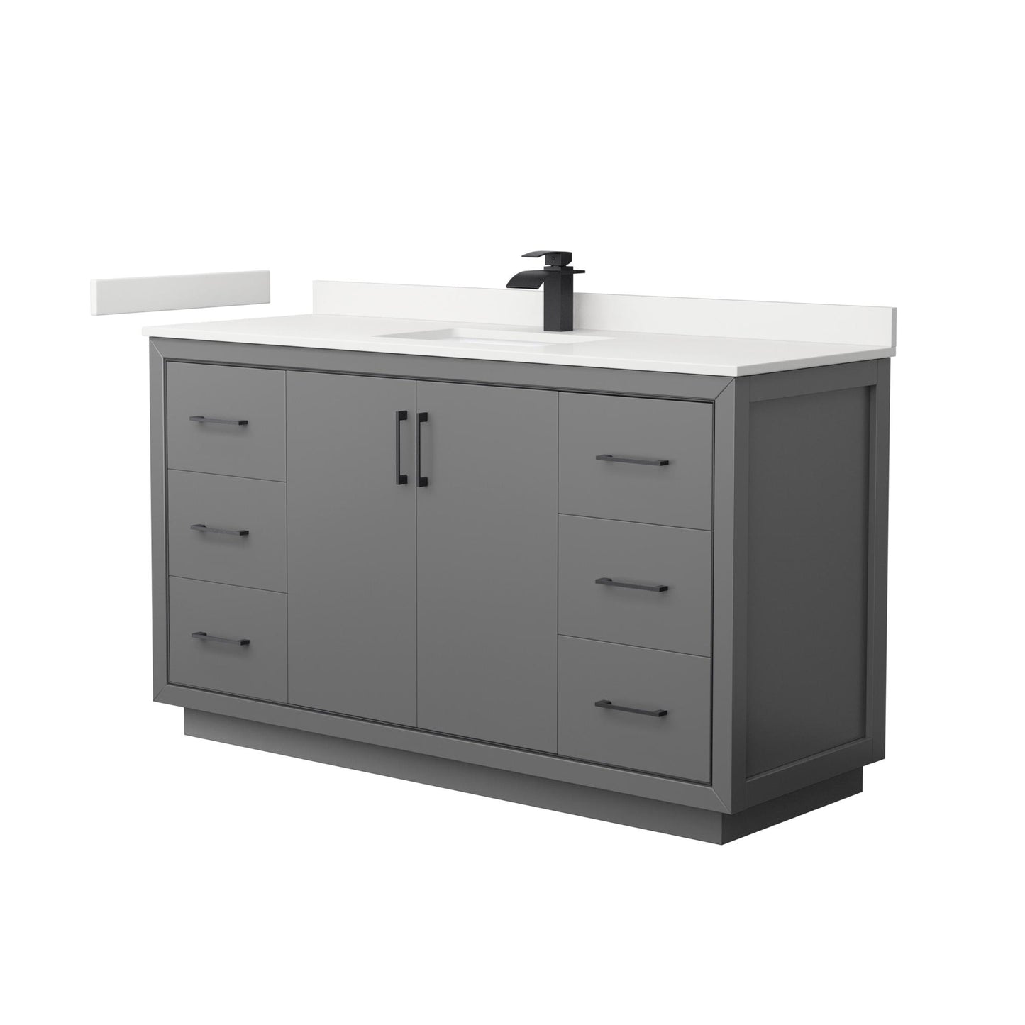 Wyndham Collection Icon 60" Single Bathroom Vanity in Dark Gray, White Quartz Countertop, Undermount Square Sink (1-Hole), Matte Black Trim