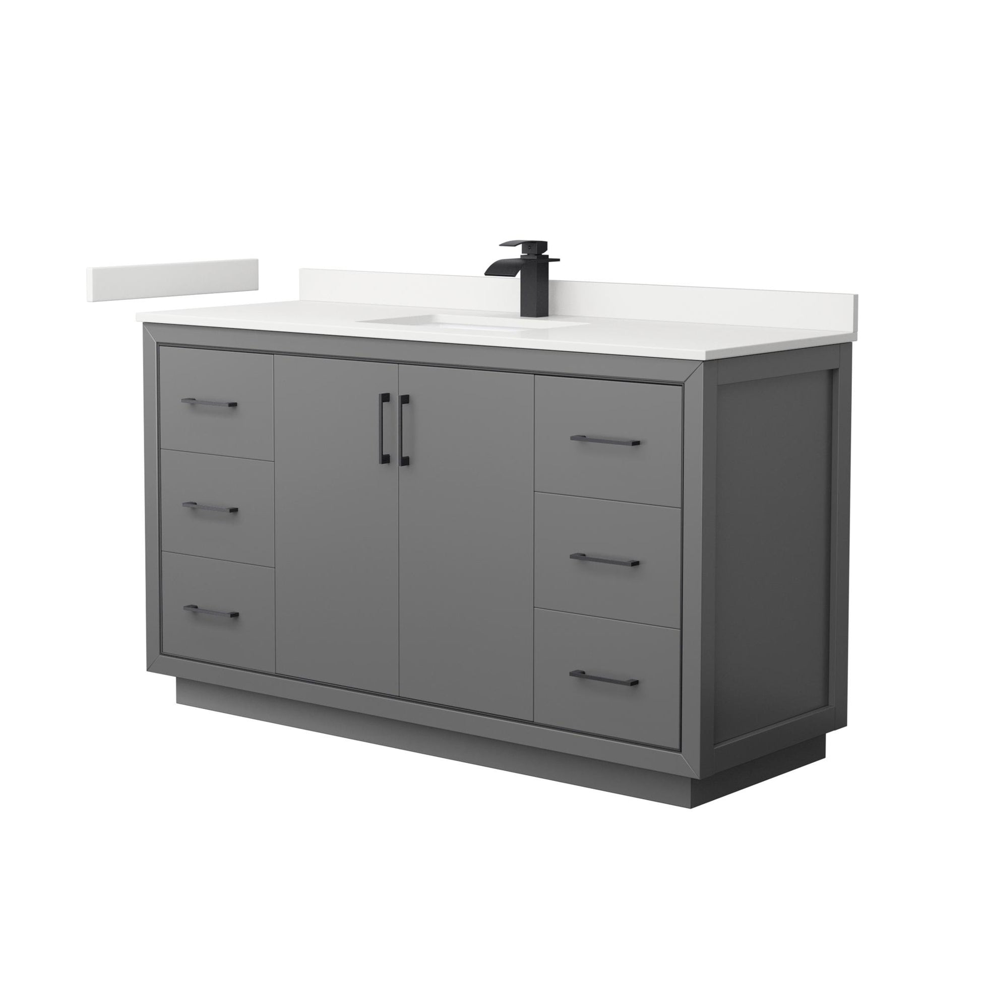Wyndham Collection Icon 60" Single Bathroom Vanity in Dark Gray, White Quartz Countertop, Undermount Square Sink (1-Hole), Matte Black Trim