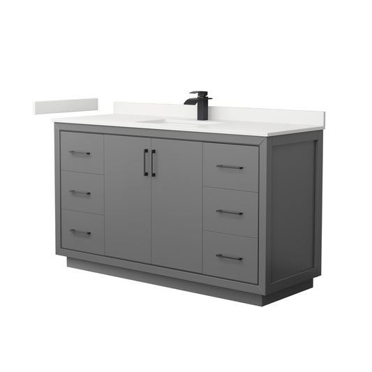 Wyndham Collection Icon 60" Single Bathroom Vanity in Dark Gray, White Quartz Countertop, Undermount Square Sink (1-Hole), Matte Black Trim
