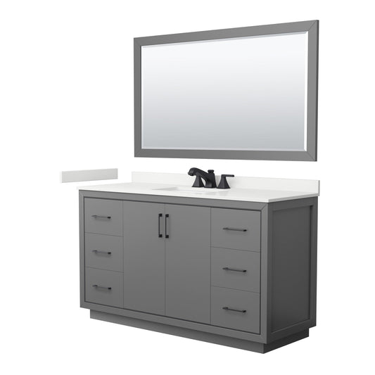Wyndham Collection Icon 60" Single Bathroom Vanity in Dark Gray, White Quartz Countertop, Undermount Square Sink (3-Hole), Matte Black Trim, 58" Mirror
