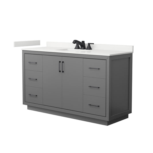 Wyndham Collection Icon 60" Single Bathroom Vanity in Dark Gray, White Quartz Countertop, Undermount Square Sink (3-Hole), Matte Black Trim