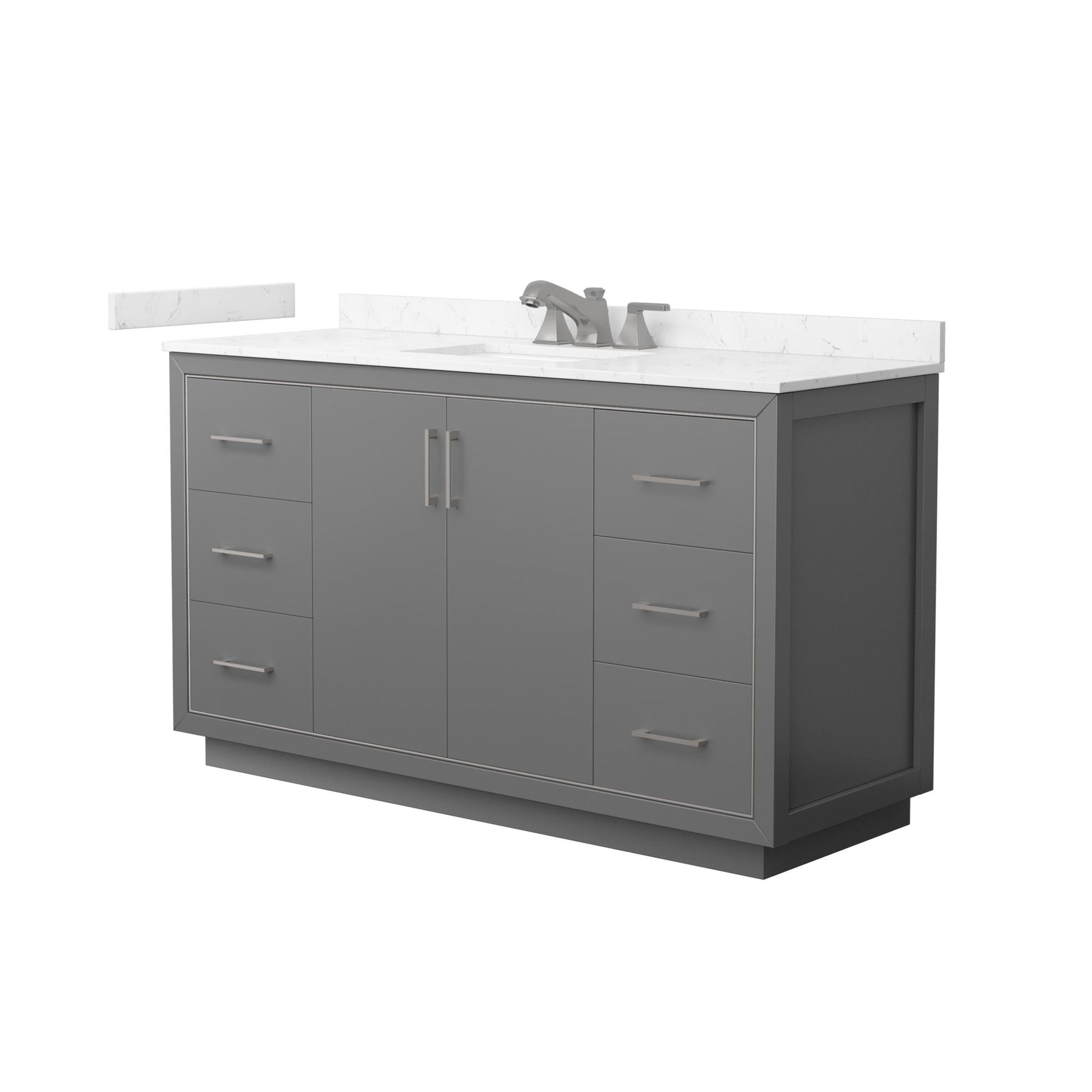 Wyndham Collection Icon 60" Single Bathroom Vanity in Dark Gray, Carrara Cultured Marble Countertop, Undermount Square Sink (3-Hole), Brushed Nickel Trim
