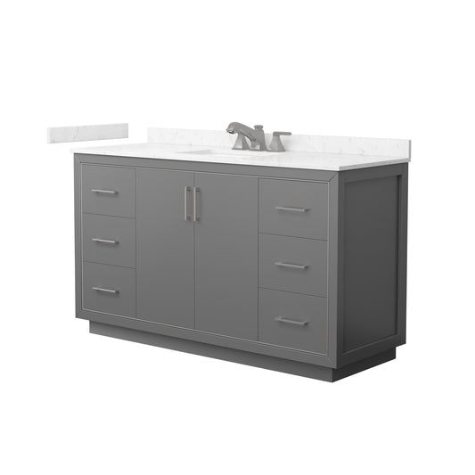 Wyndham Collection Icon 60" Single Bathroom Vanity in Dark Gray, Carrara Cultured Marble Countertop, Undermount Square Sink (3-Hole), Brushed Nickel Trim