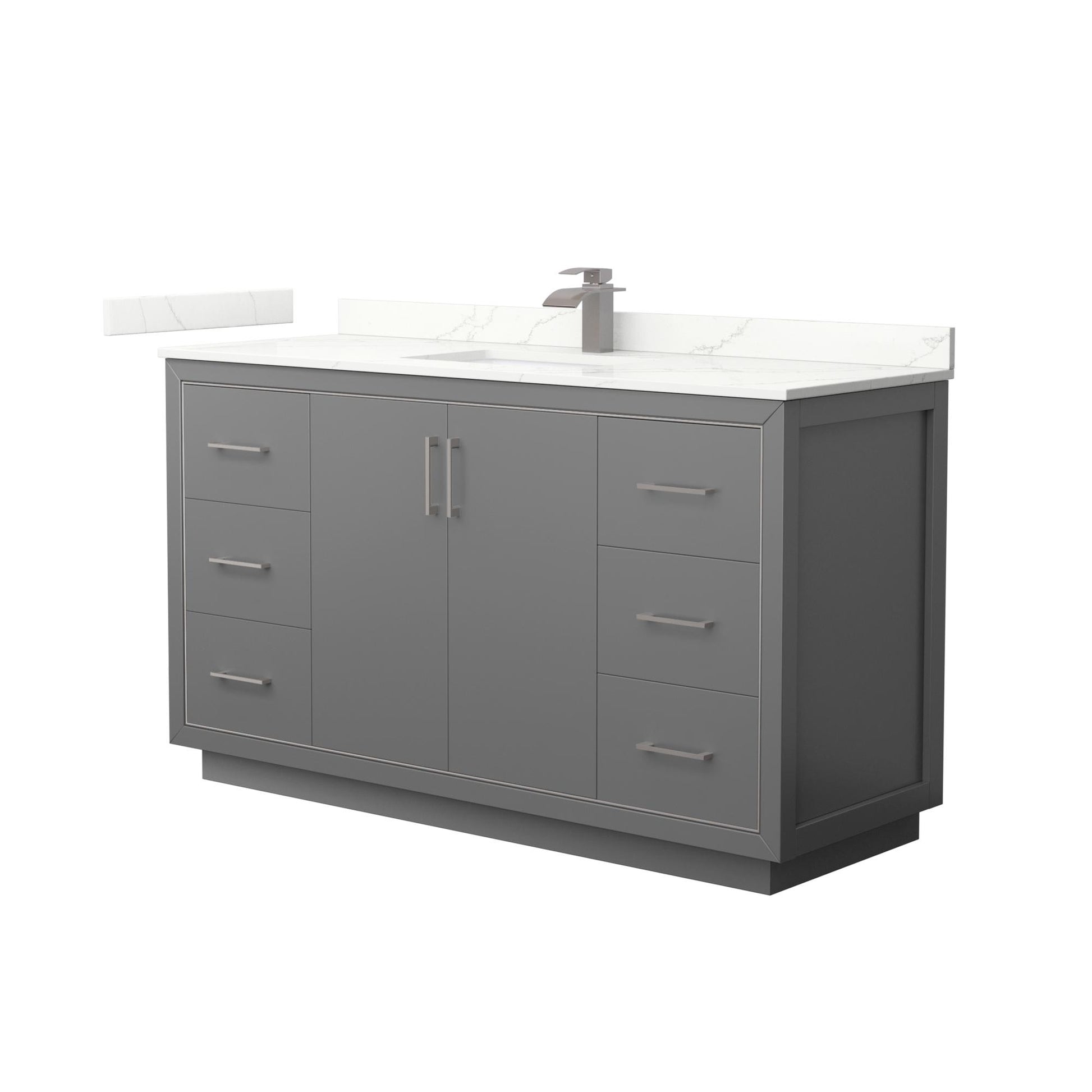 Wyndham Collection Icon 60" Single Bathroom Vanity in Dark Gray, Giotto Quartz Countertop, Undermount Square Sink (1-Hole), Brushed Nickel Trim