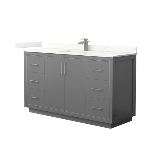 Wyndham Collection Icon 60" Single Bathroom Vanity in Dark Gray, Giotto Quartz Countertop, Undermount Square Sink (1-Hole), Brushed Nickel Trim