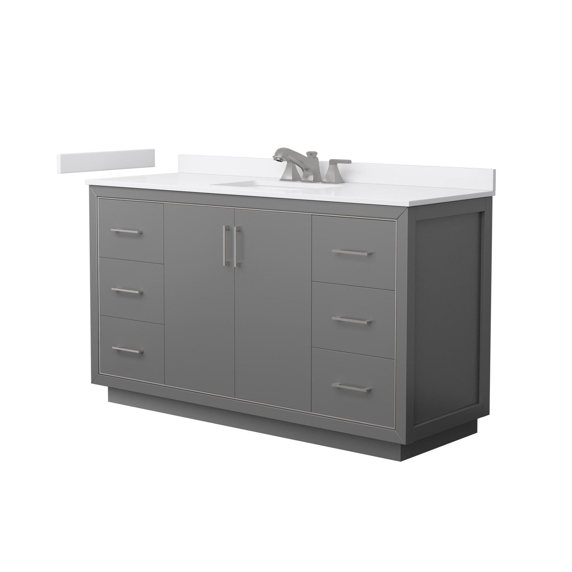 Wyndham Collection Icon 60" Single Bathroom Vanity in Dark Gray, White Cultured Marble Countertop, Undermount Square Sink (3-Hole), Brushed Nickel Trim