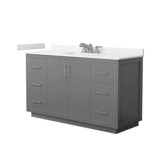 Wyndham Collection Icon 60" Single Bathroom Vanity in Dark Gray, White Cultured Marble Countertop, Undermount Square Sink (3-Hole), Brushed Nickel Trim
