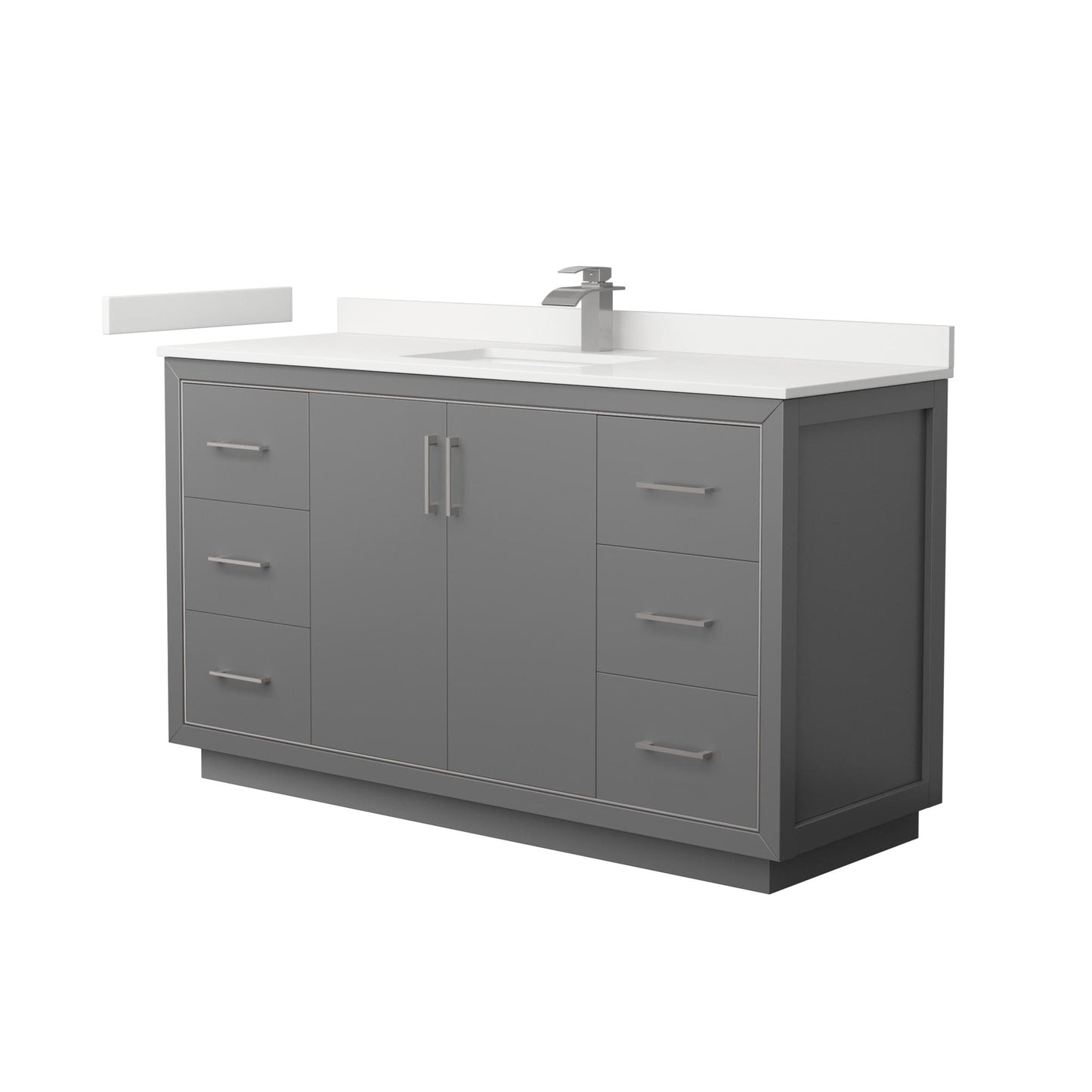 Wyndham Collection Icon 60" Single Bathroom Vanity in Dark Gray, White Quartz Countertop, Undermount Square Sink (1-Hole), Brushed Nickel Trim