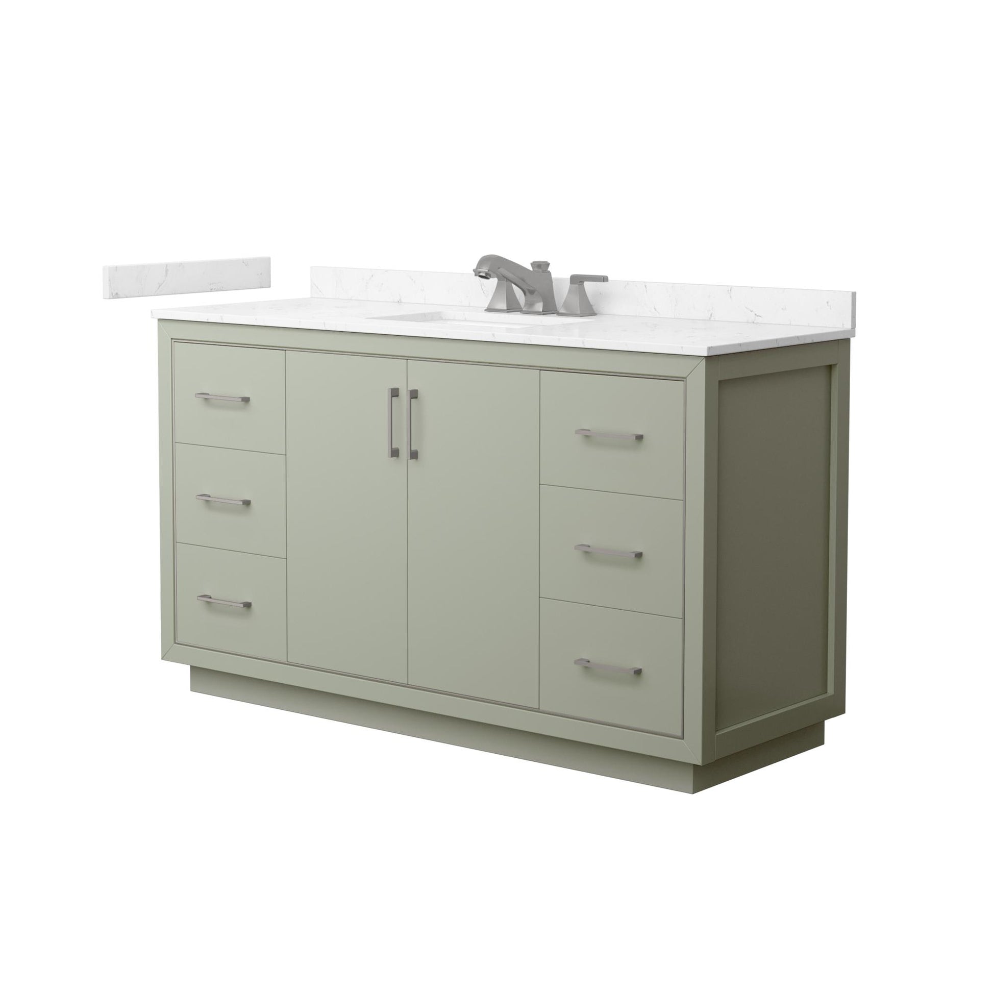 Wyndham Collection Icon 60" Single Bathroom Vanity in Light Green, Carrara Cultured Marble Countertop, Undermount Square Sink (3-Hole), Brushed Nickel Trim