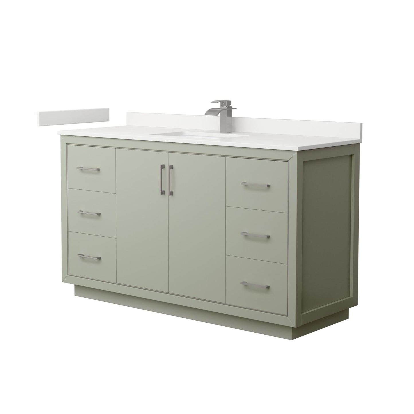 Wyndham Collection Icon 60" Single Bathroom Vanity in Light Green, White Quartz Countertop, Undermount Square Sink (1-Hole), Brushed Nickel Trim
