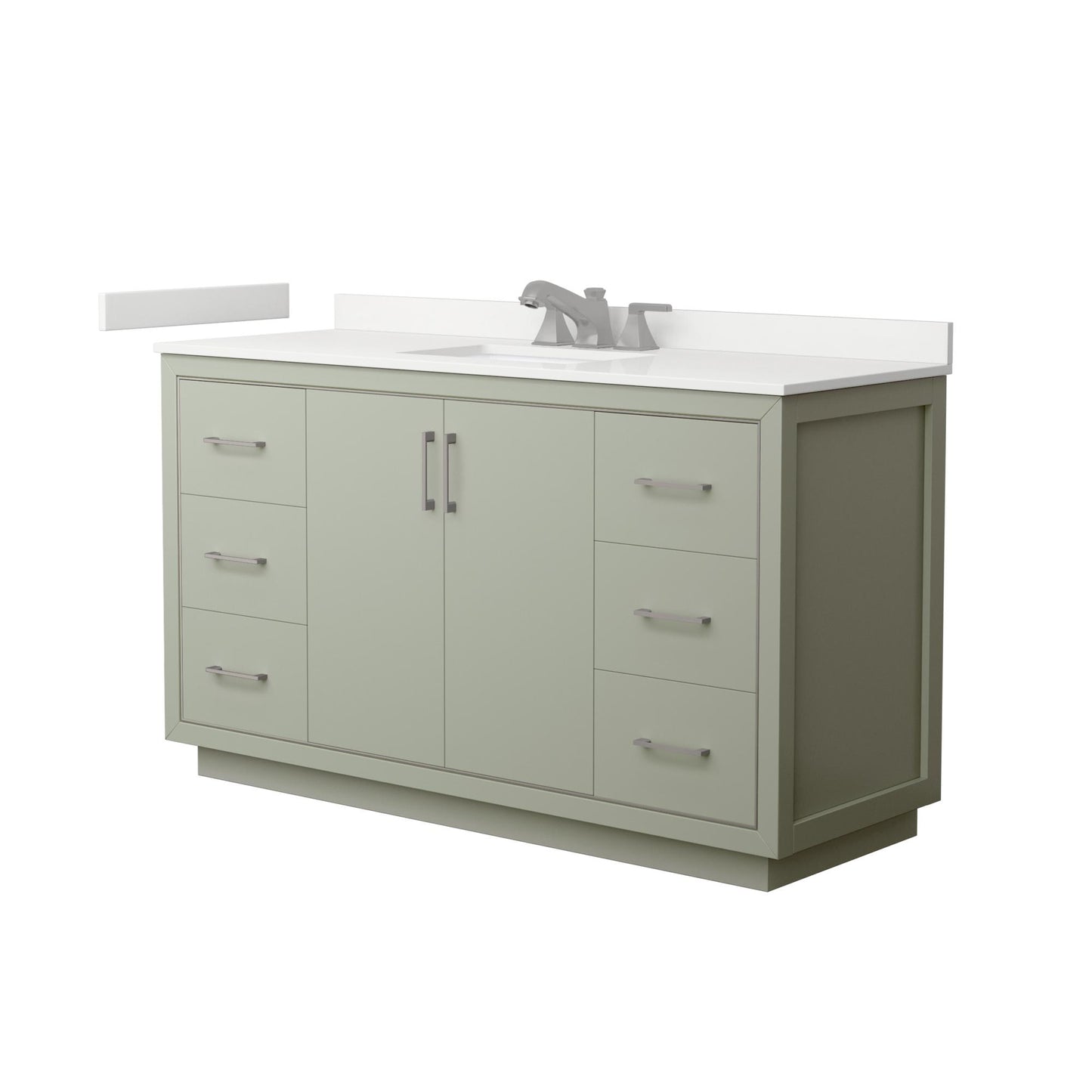 Wyndham Collection Icon 60" Single Bathroom Vanity in Light Green, White Quartz Countertop, Undermount Square Sink (3-Hole), Brushed Nickel Trim