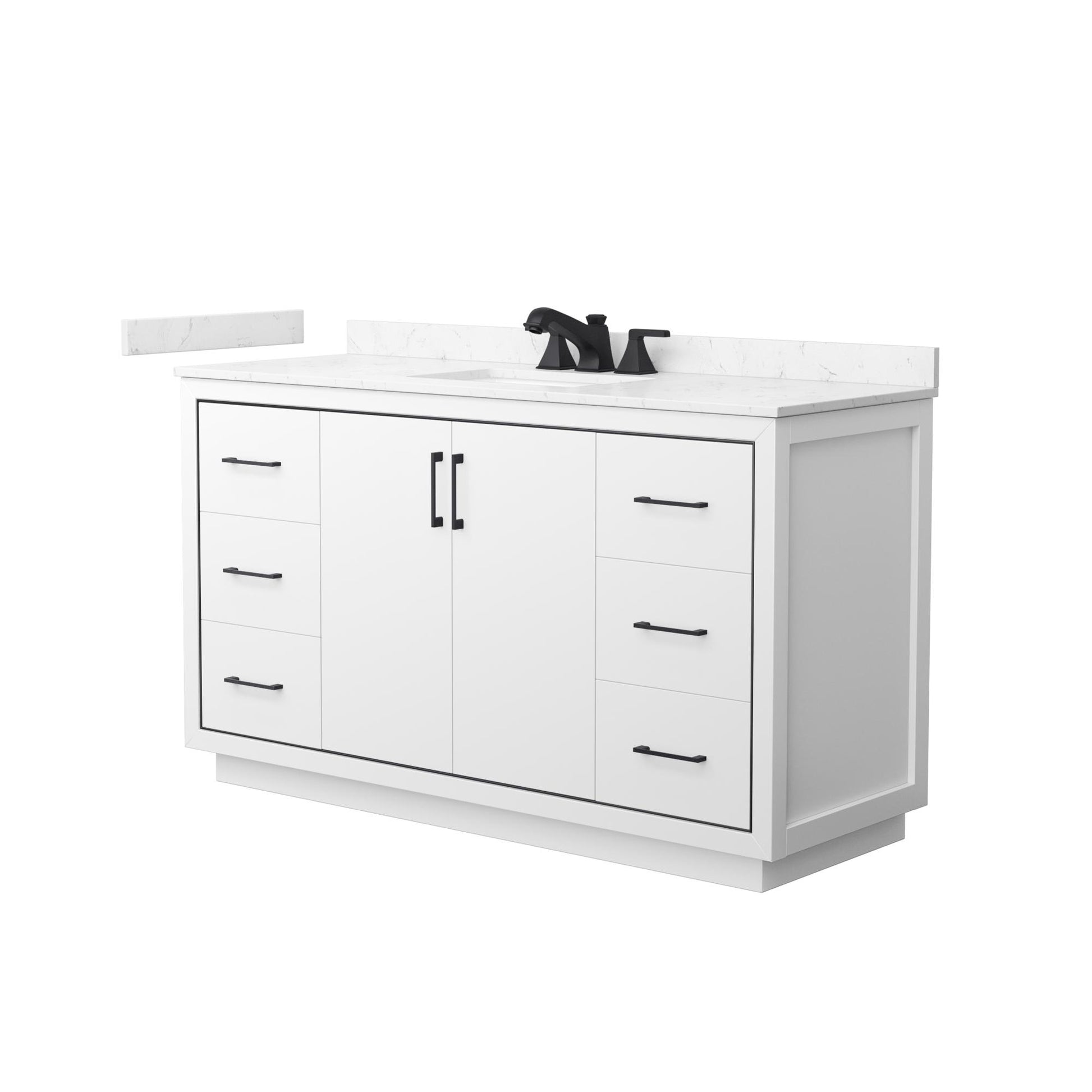 Wyndham Collection Icon 60" Single Bathroom Vanity in White, Carrara Cultured Marble Countertop, Undermount Square Sink (3-Hole), Matte Black Trim