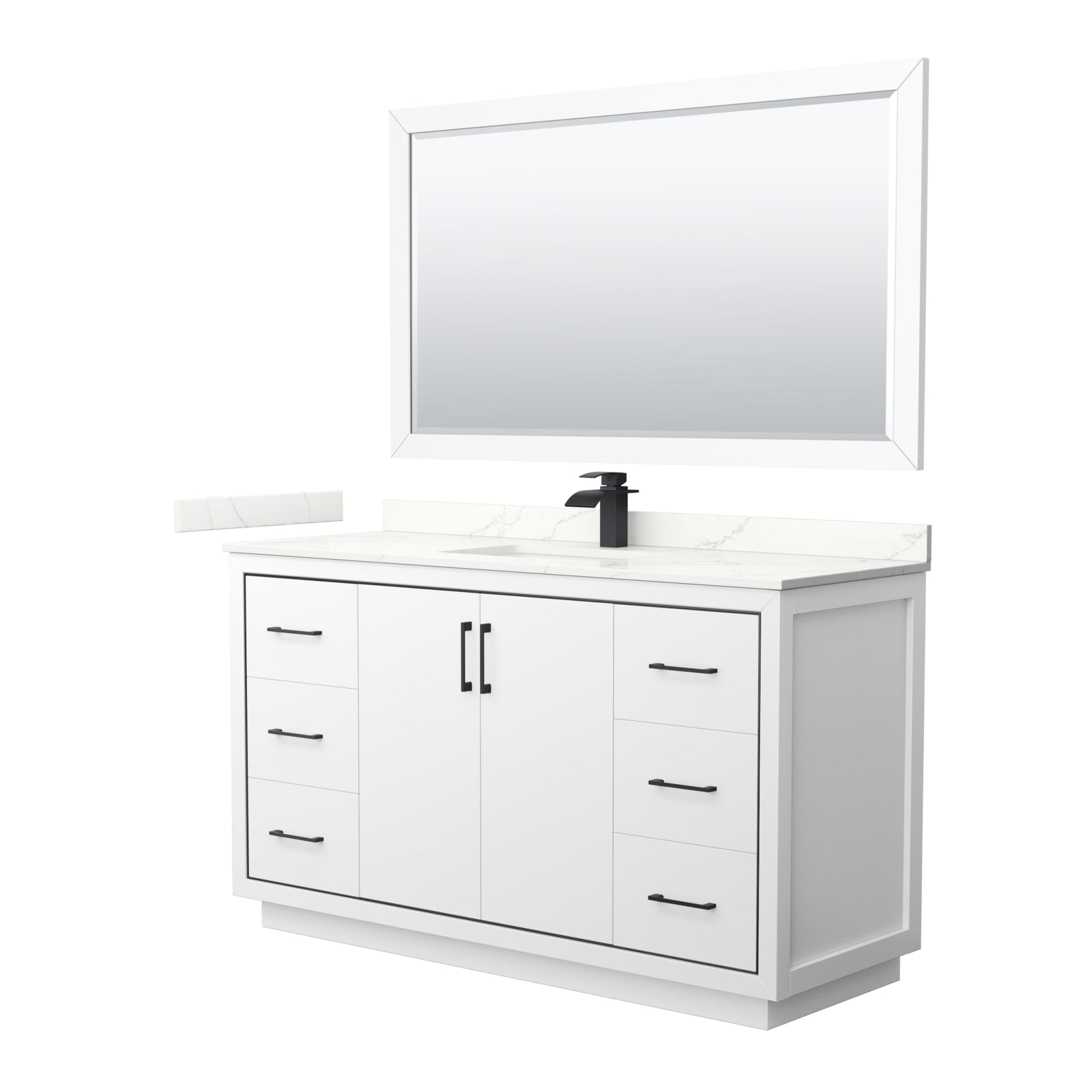 Wyndham Collection Icon 60" Single Bathroom Vanity in White, Giotto Quartz Countertop, Undermount Square Sink (1-Hole), Matte Black Trim, 58" Mirror