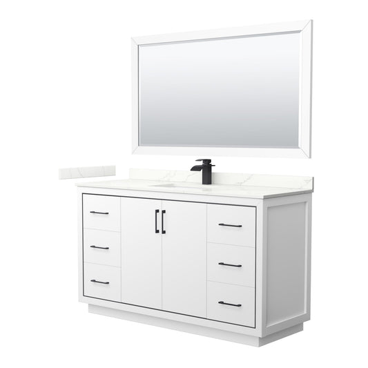 Wyndham Collection Icon 60" Single Bathroom Vanity in White, Giotto Quartz Countertop, Undermount Square Sink (1-Hole), Matte Black Trim, 58" Mirror