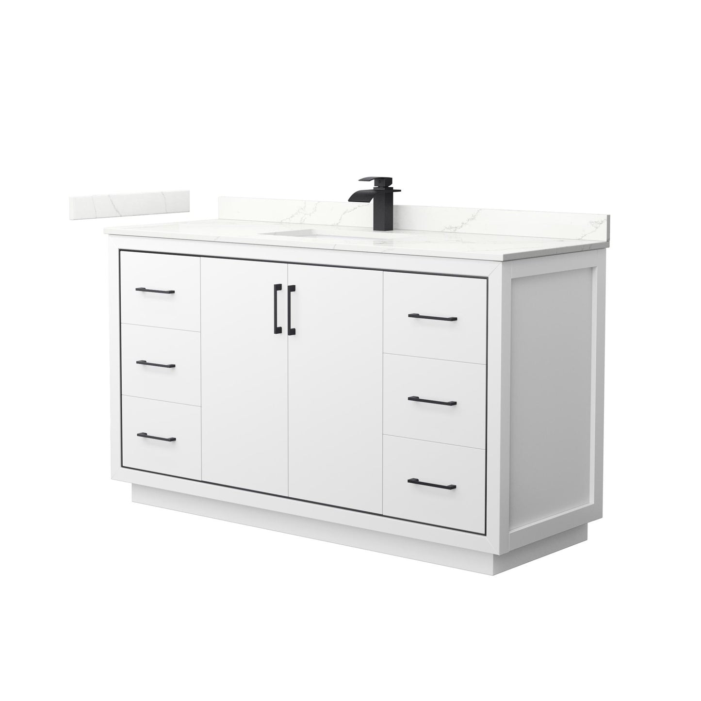 Wyndham Collection Icon 60" Single Bathroom Vanity in White, Giotto Quartz Countertop, Undermount Square Sink (1-Hole), Matte Black Trim