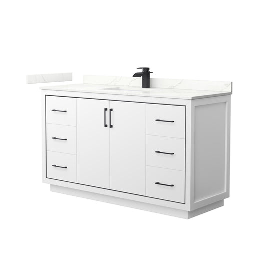 Wyndham Collection Icon 60" Single Bathroom Vanity in White, Giotto Quartz Countertop, Undermount Square Sink (1-Hole), Matte Black Trim