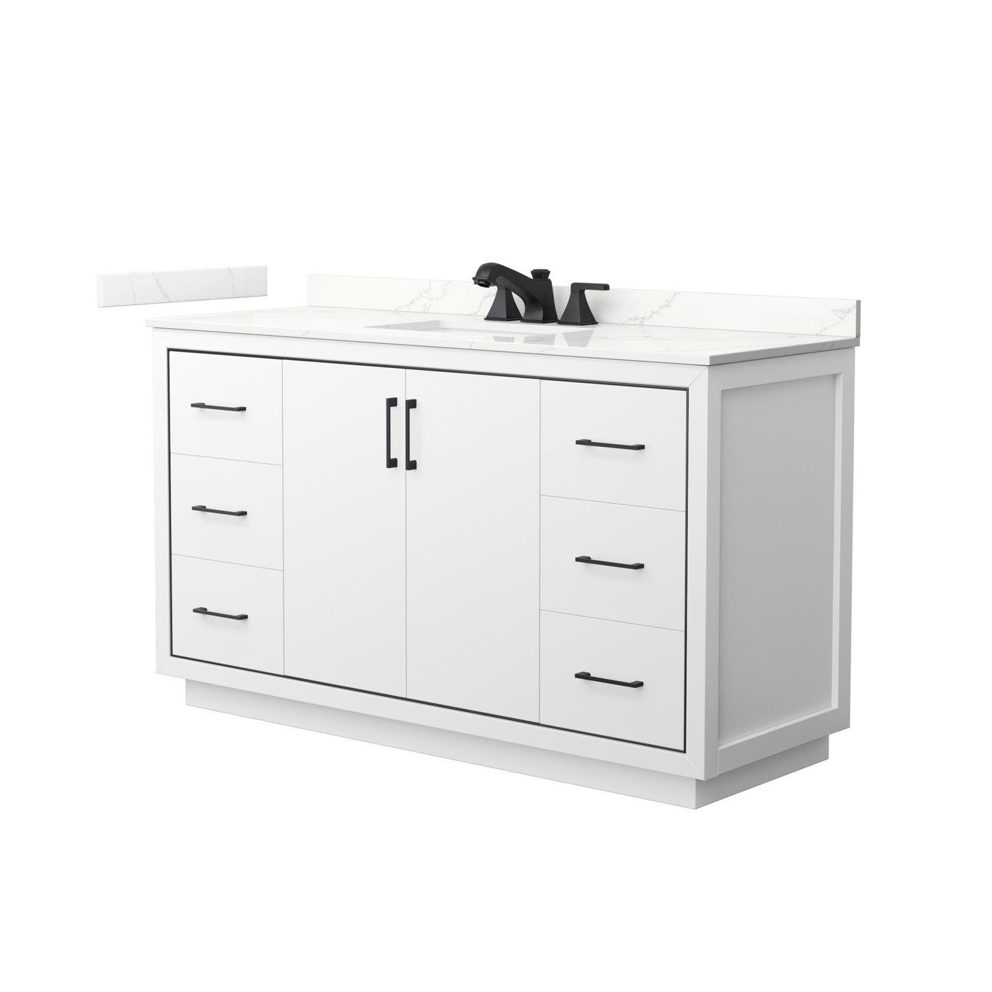 Wyndham Collection Icon 60" Single Bathroom Vanity in White, Giotto Quartz Countertop, Undermount Square Sink (3-Hole), Matte Black Trim