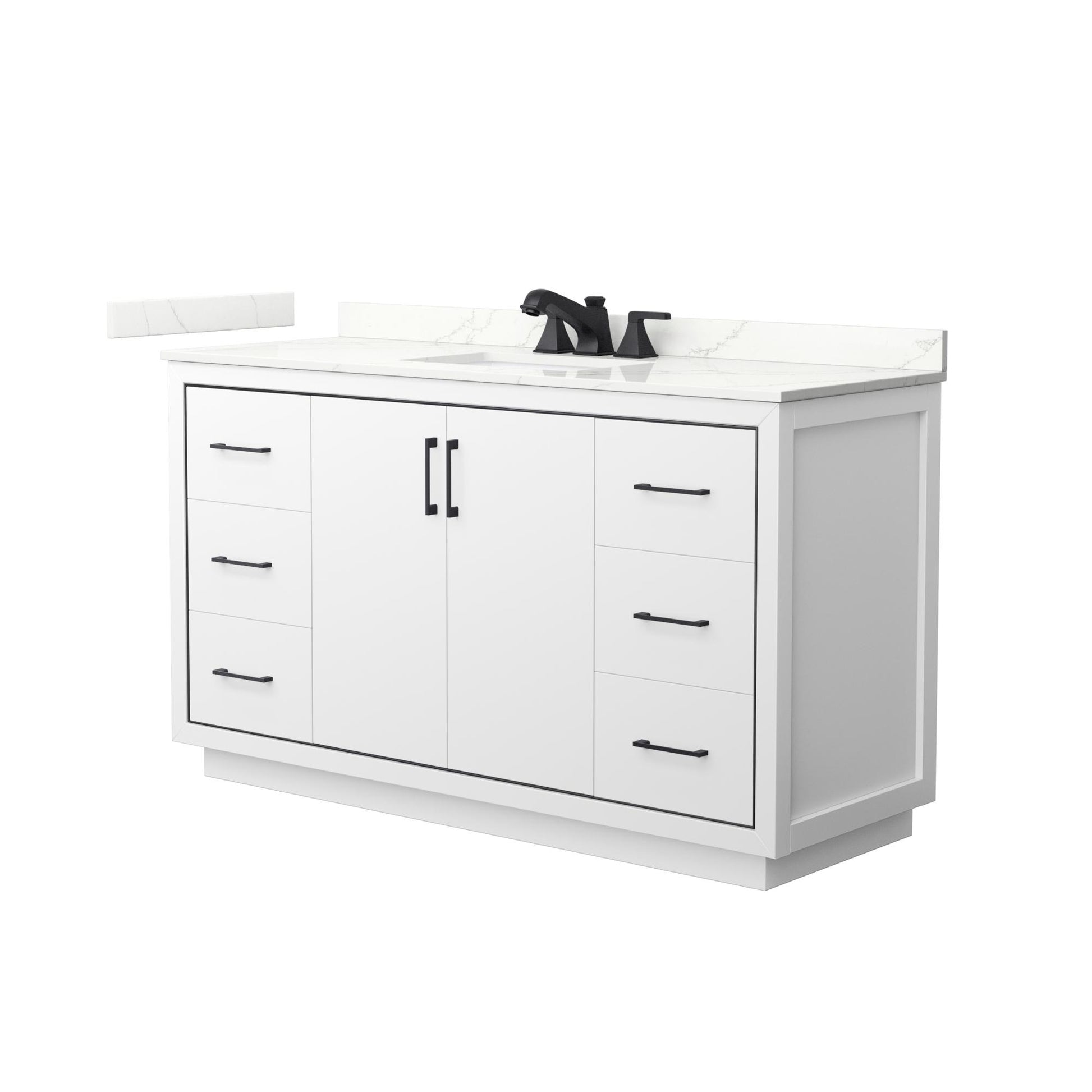 Wyndham Collection Icon 60" Single Bathroom Vanity in White, Giotto Quartz Countertop, Undermount Square Sink (3-Hole), Matte Black Trim