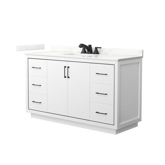 Wyndham Collection Icon 60" Single Bathroom Vanity in White, Giotto Quartz Countertop, Undermount Square Sink (3-Hole), Matte Black Trim
