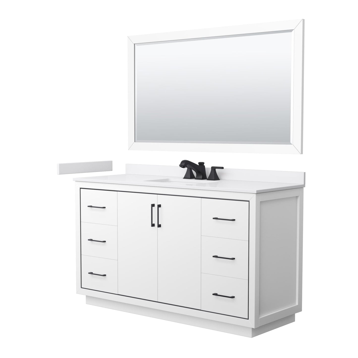 Wyndham Collection Icon 60" Single Bathroom Vanity in White, White Cultured Marble Countertop, Undermount Square Sink (3-Hole), Matte Black Trim, 58" Mirror