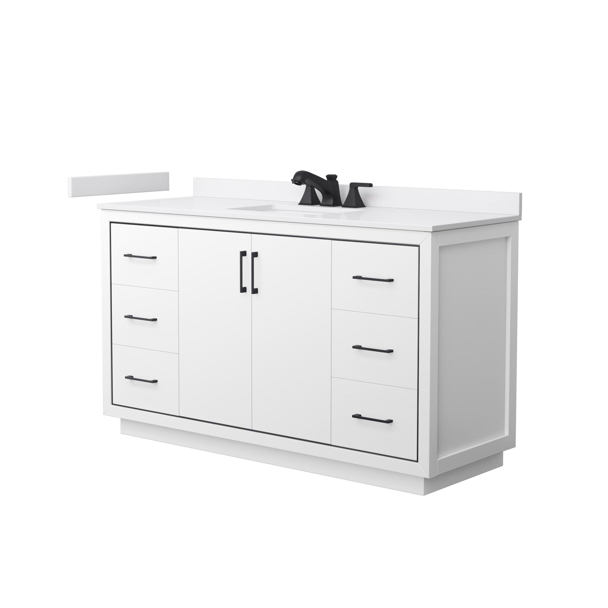 Wyndham Collection Icon 60" Single Bathroom Vanity in White, White Cultured Marble Countertop, Undermount Square Sink (3-Hole), Matte Black Trim