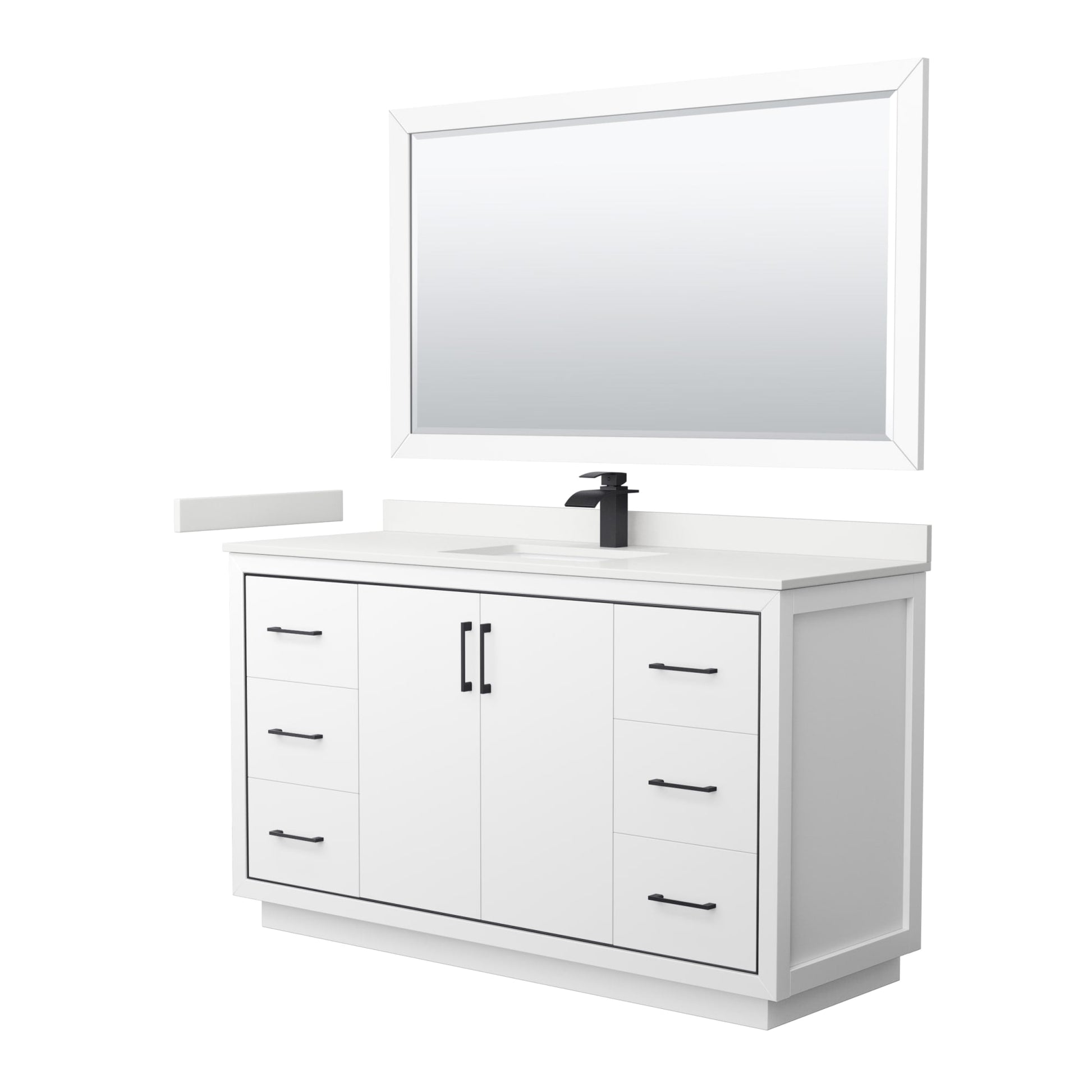 Wyndham Collection Icon 60" Single Bathroom Vanity in White, White Quartz Countertop, Undermount Square Sink (1-Hole), Matte Black Trim, 58" Mirror