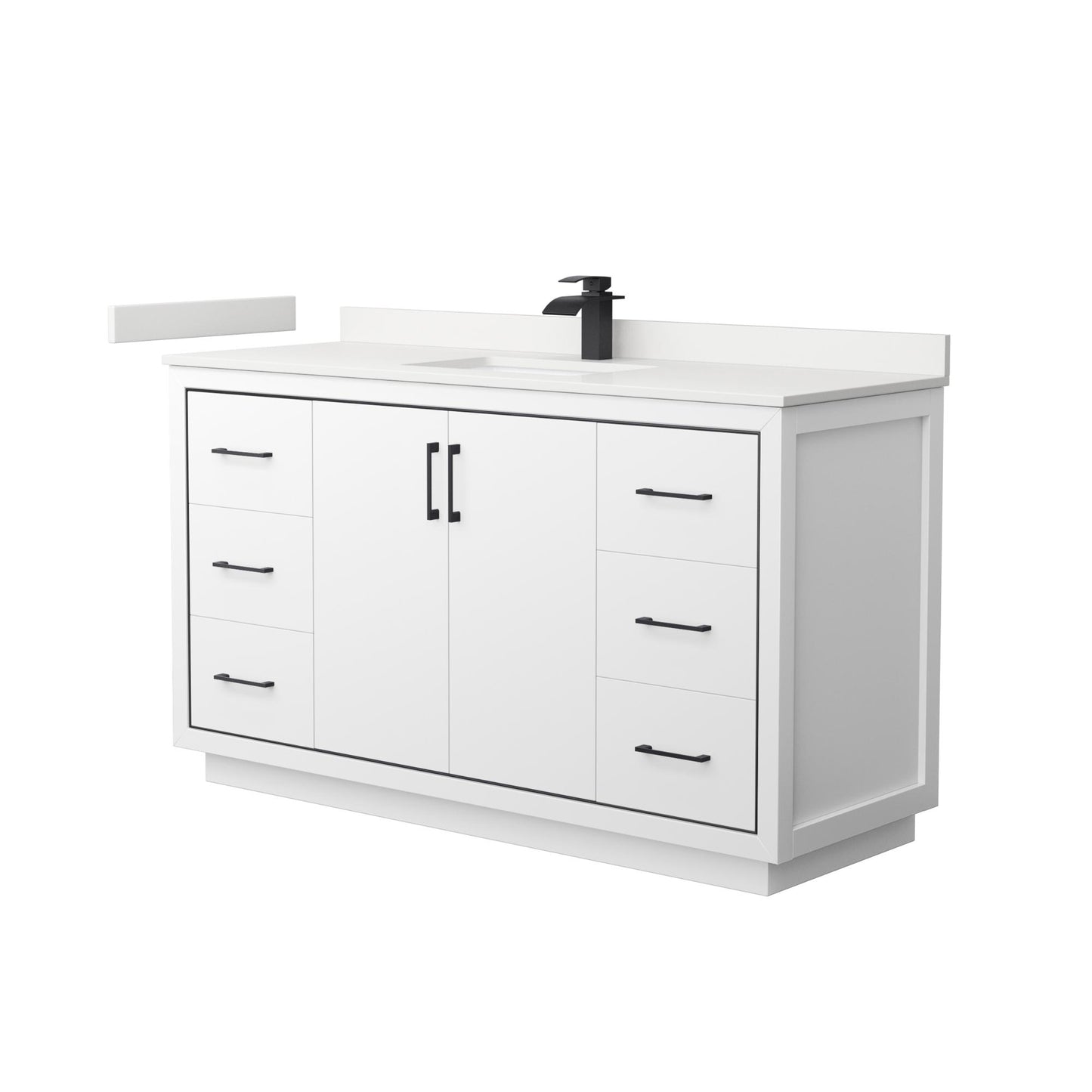 Wyndham Collection Icon 60" Single Bathroom Vanity in White, White Quartz Countertop, Undermount Square Sink (1-Hole), Matte Black Trim