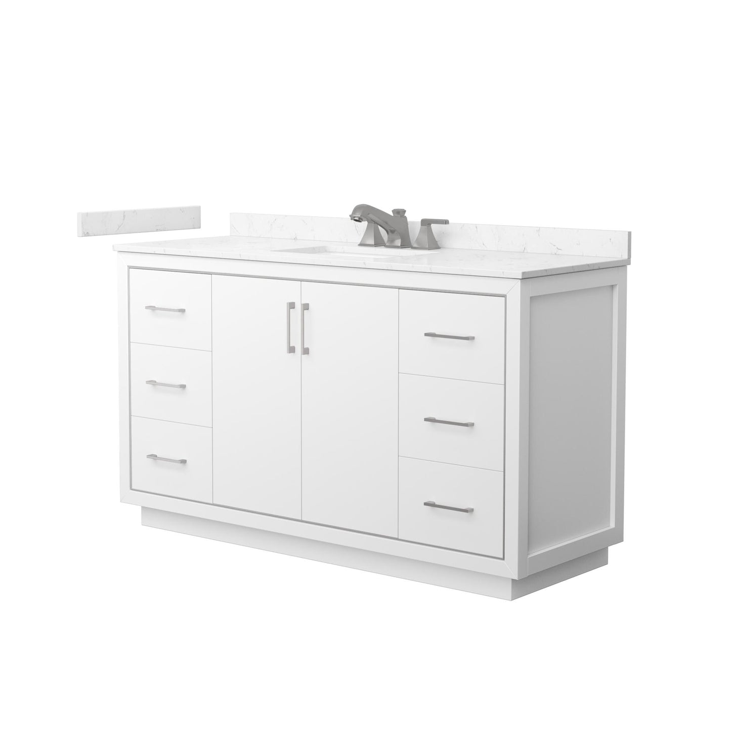 Wyndham Collection Icon 60" Single Bathroom Vanity in White, Carrara Cultured Marble Countertop, Undermount Square Sink (3-Hole), Brushed Nickel Trim