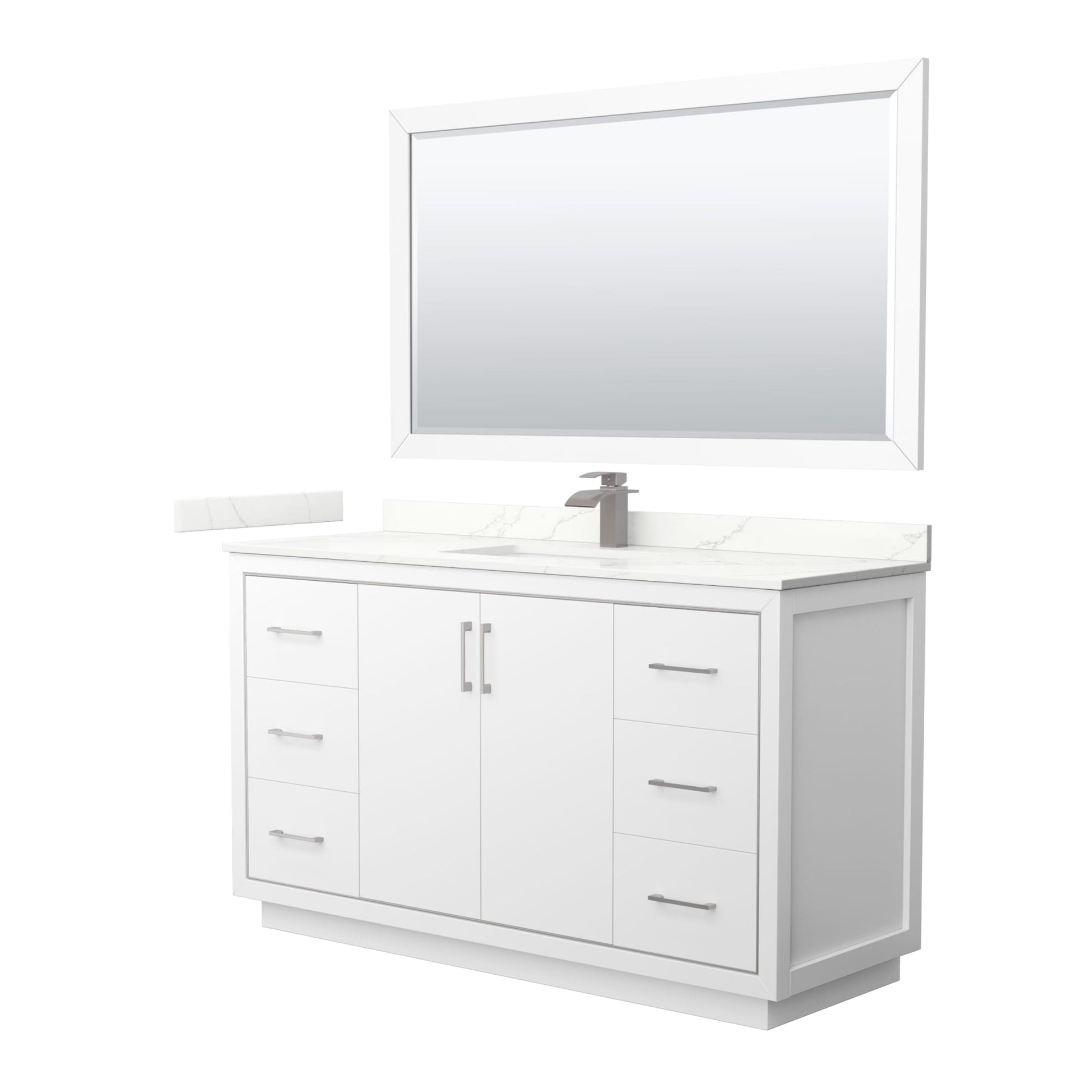 Wyndham Collection Icon 60" Single Bathroom Vanity in White, Giotto Quartz Countertop, Undermount Square Sink (1-Hole), Brushed Nickel Trim, 58" Mirror
