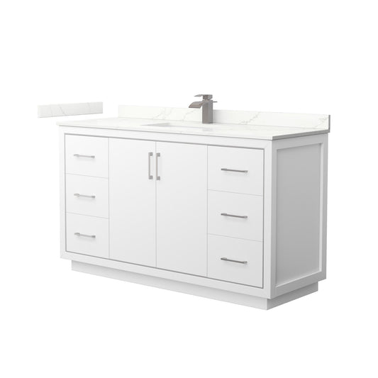 Wyndham Collection Icon 60" Single Bathroom Vanity in White, Giotto Quartz Countertop, Undermount Square Sink (1-Hole), Brushed Nickel Trim