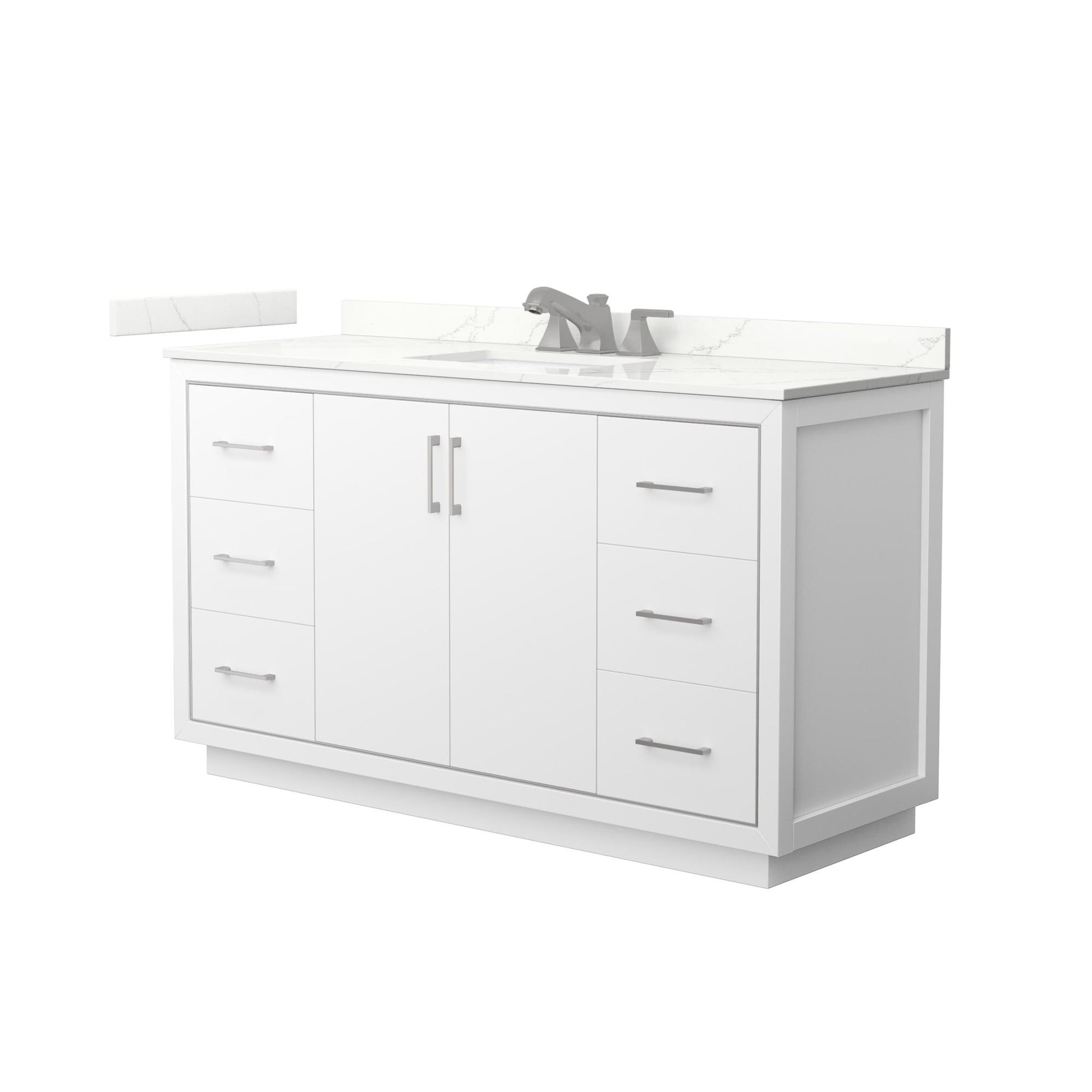 Wyndham Collection Icon 60" Single Bathroom Vanity in White, Giotto Quartz Countertop, Undermount Square Sink (3-Hole), Brushed Nickel Trim