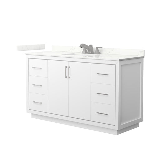 Wyndham Collection Icon 60" Single Bathroom Vanity in White, Giotto Quartz Countertop, Undermount Square Sink (3-Hole), Brushed Nickel Trim