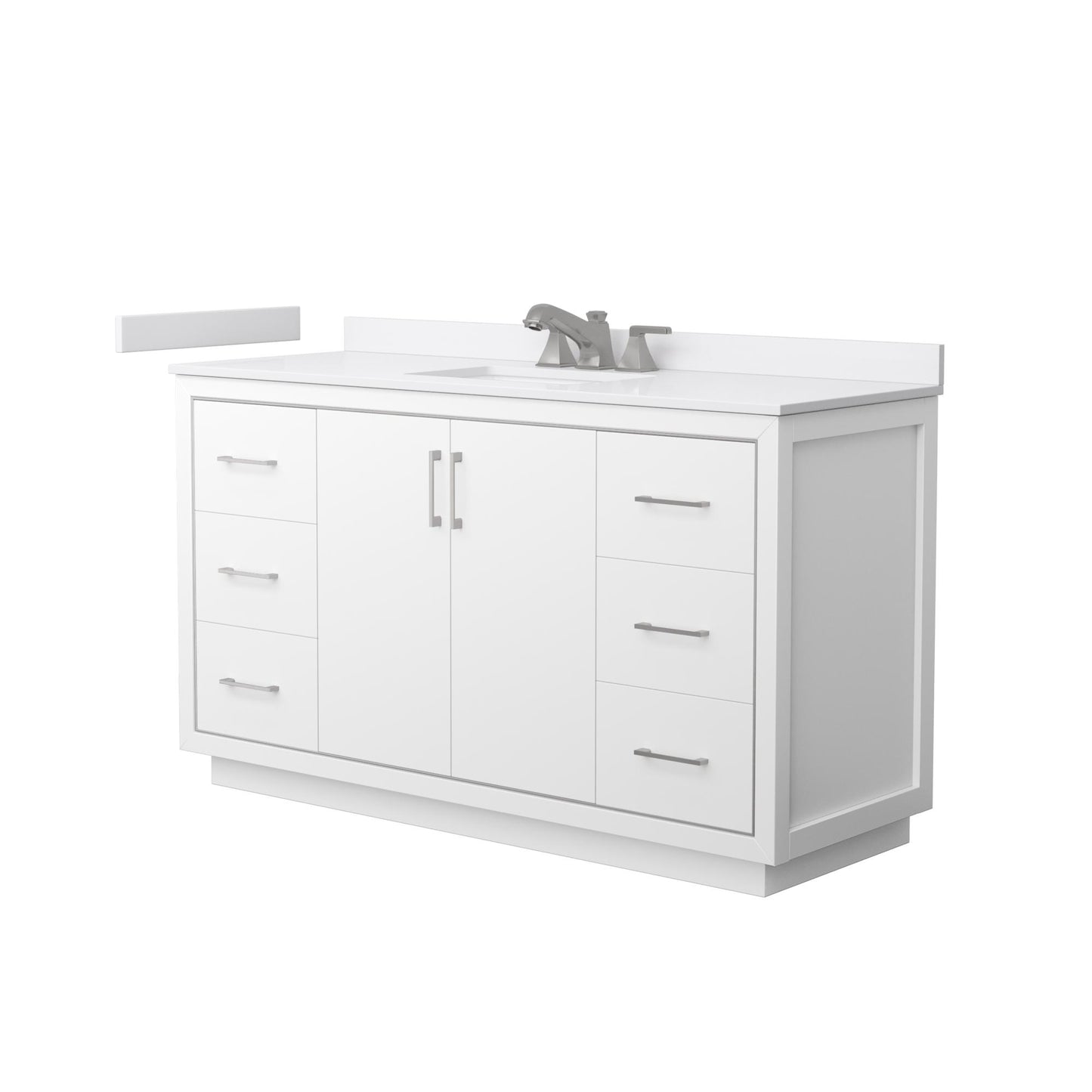 Wyndham Collection Icon 60" Single Bathroom Vanity in White, White Cultured Marble Countertop, Undermount Square Sink (3-Hole), Brushed Nickel Trim