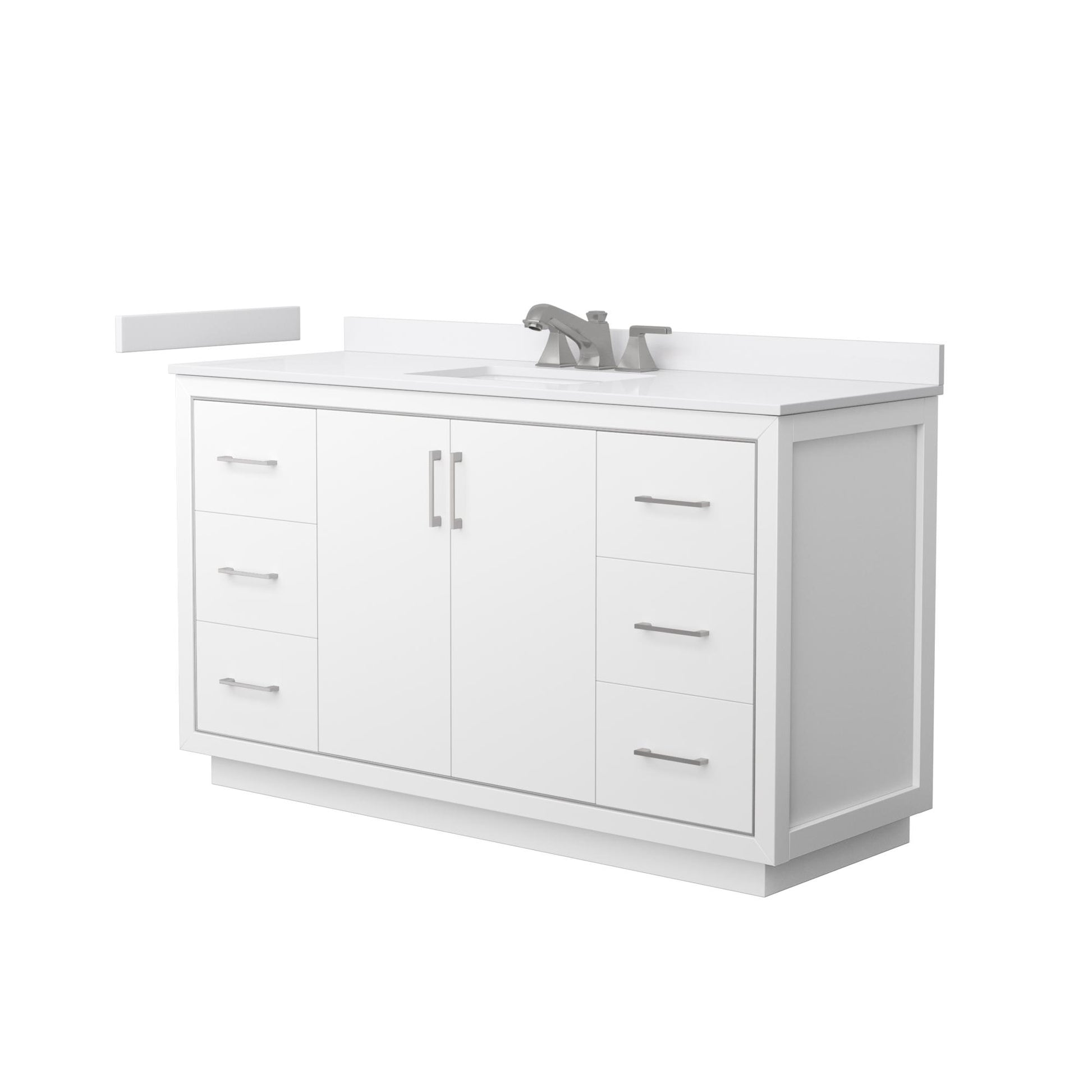 Wyndham Collection Icon 60" Single Bathroom Vanity in White, White Cultured Marble Countertop, Undermount Square Sink (3-Hole), Brushed Nickel Trim